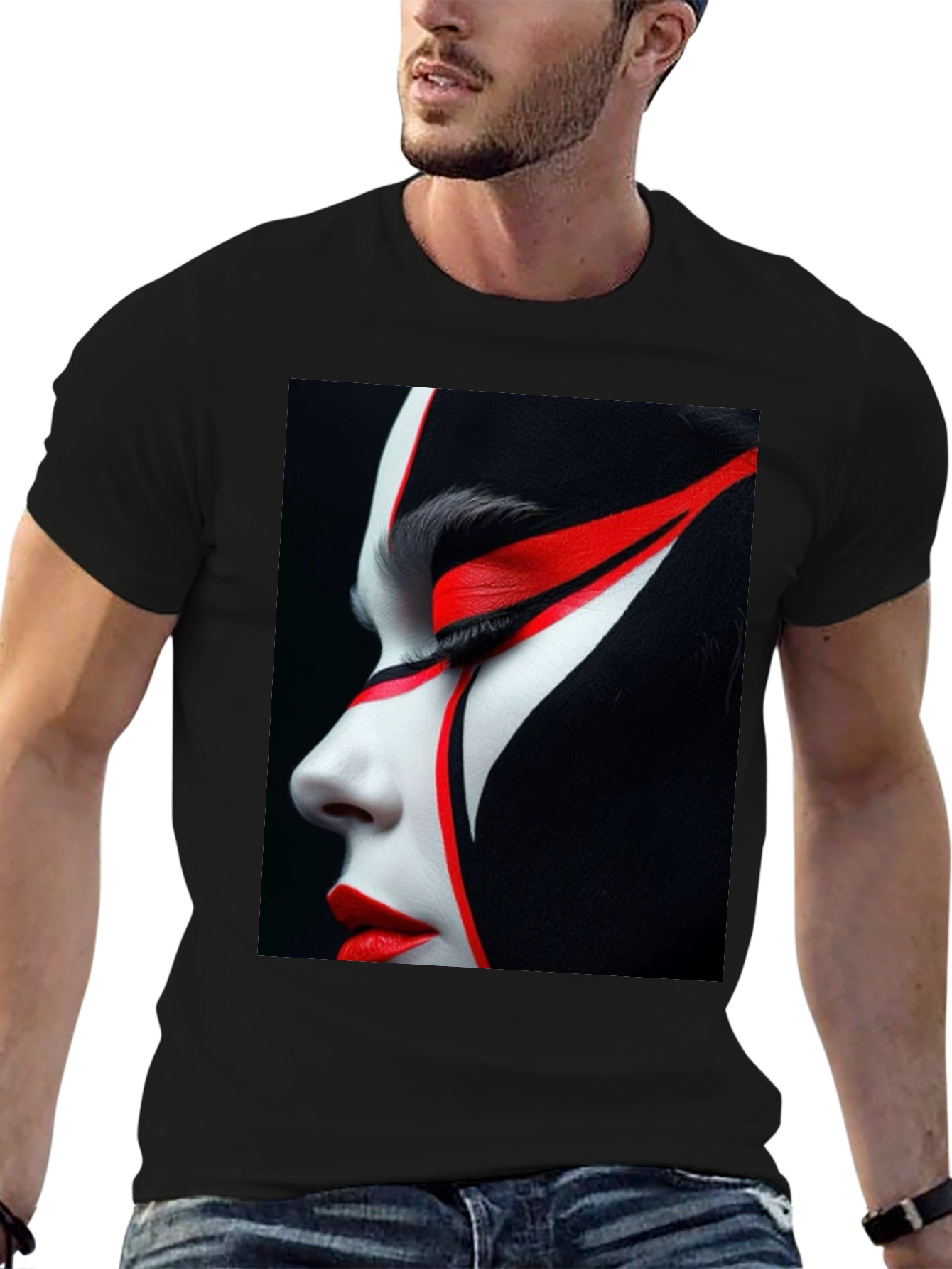 Graphic Print Tee - Red & White Face Art