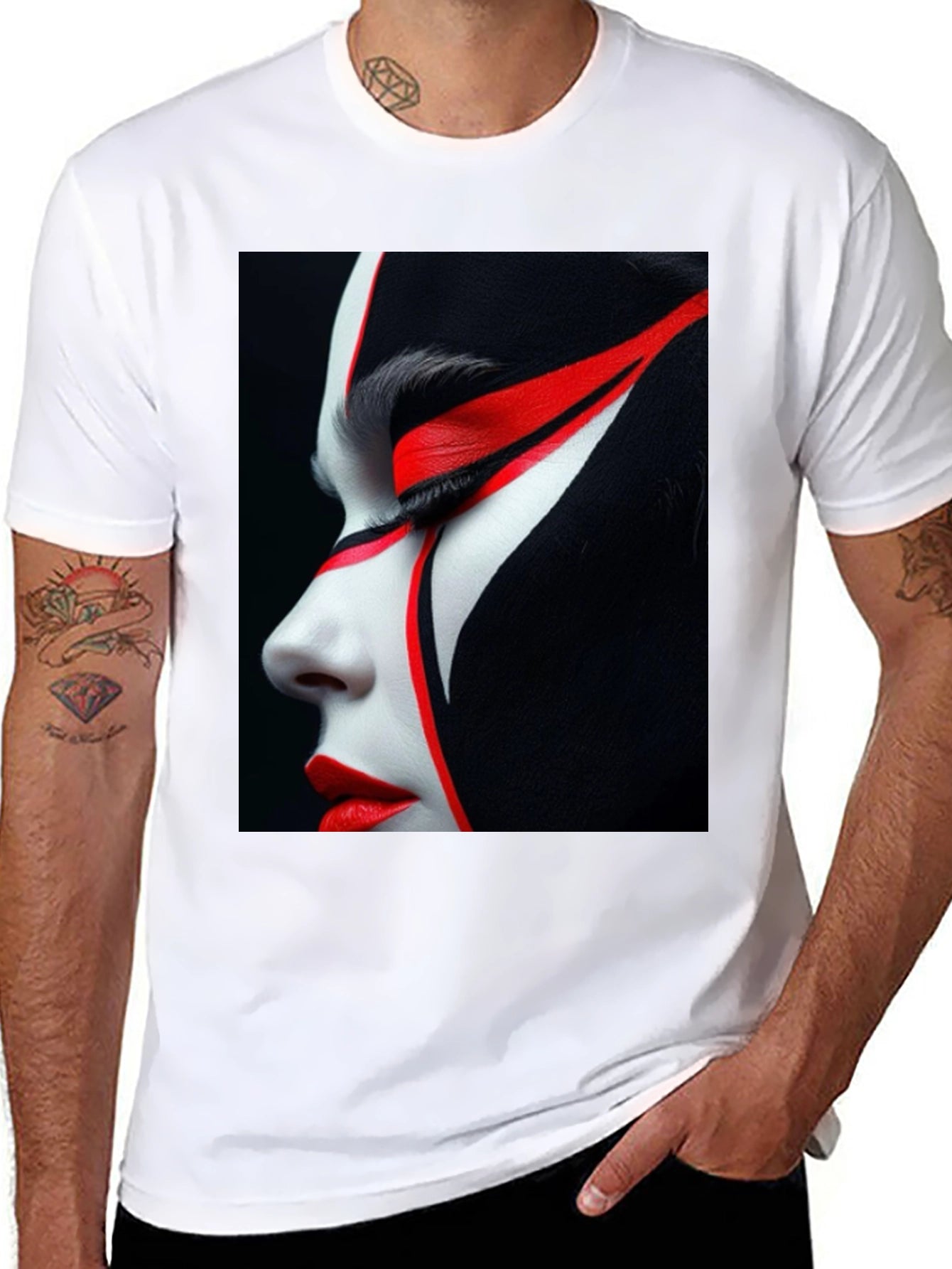 Graphic Print Tee - Red & White Face Art