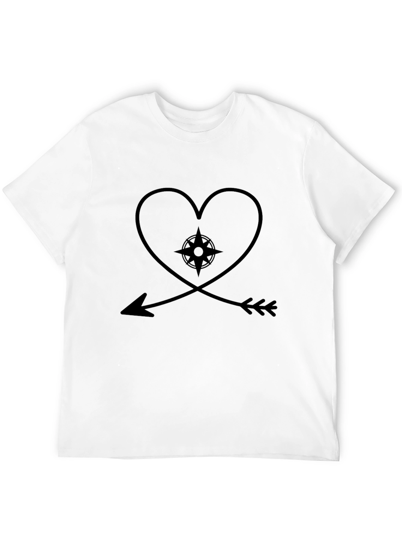 Heart Compass Arrow Black Graphic Tee