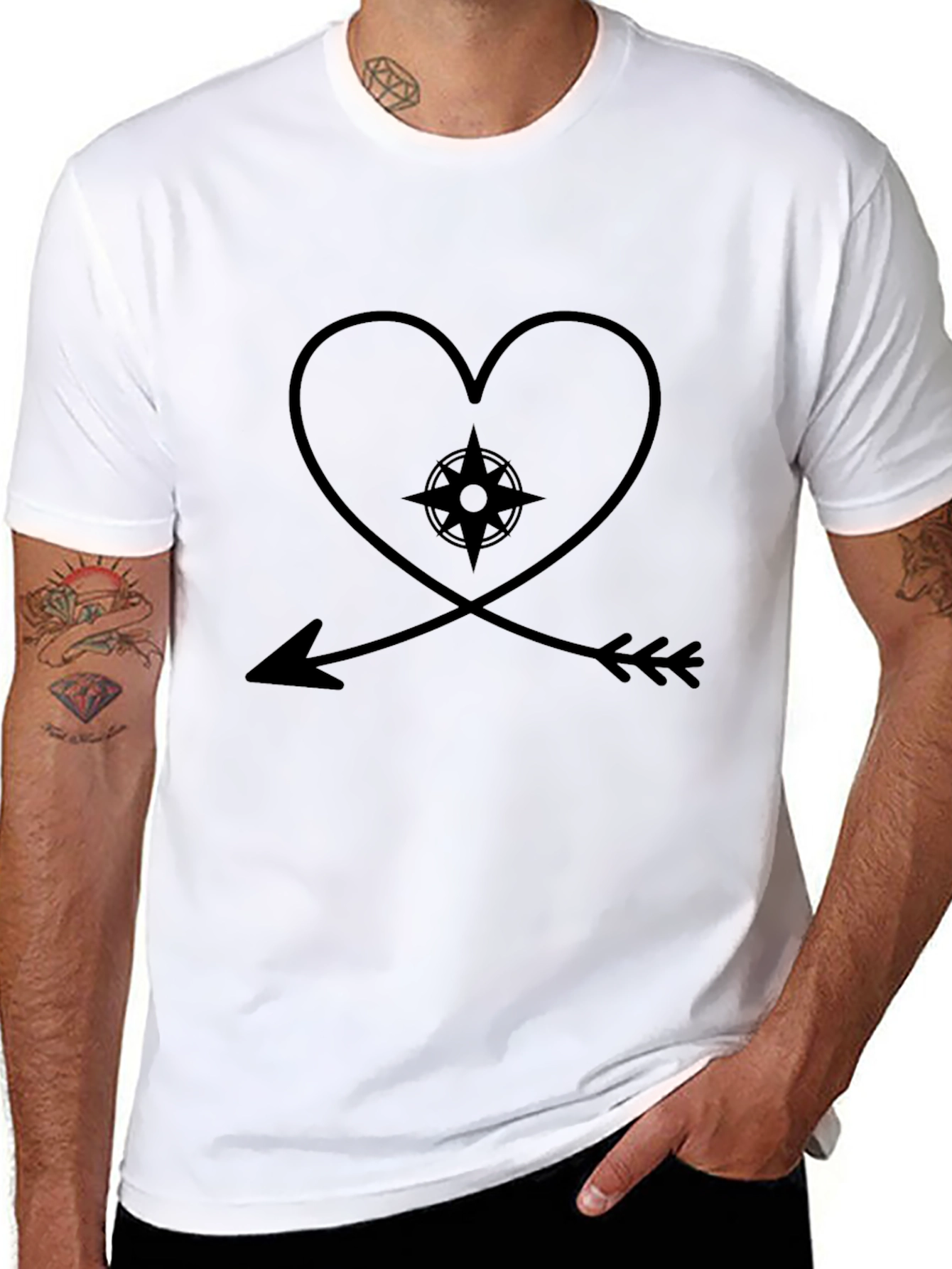 Heart Compass Arrow Black Graphic Tee