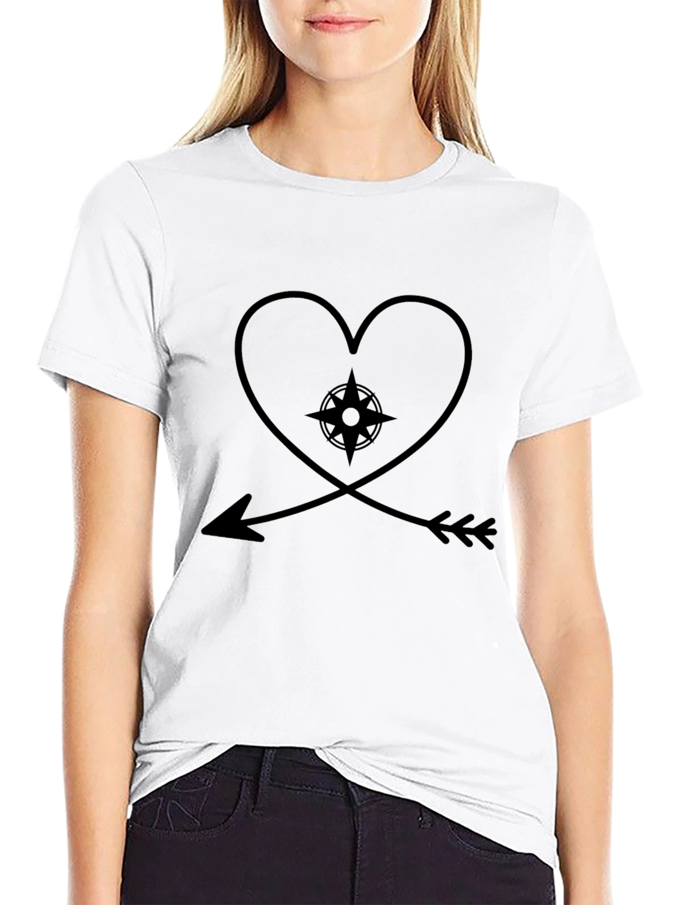 Heart Compass Arrow Black Graphic Tee