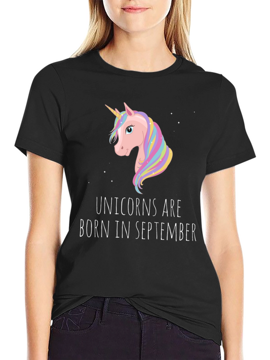 Unicorns Are Born In September Black T-Shirt