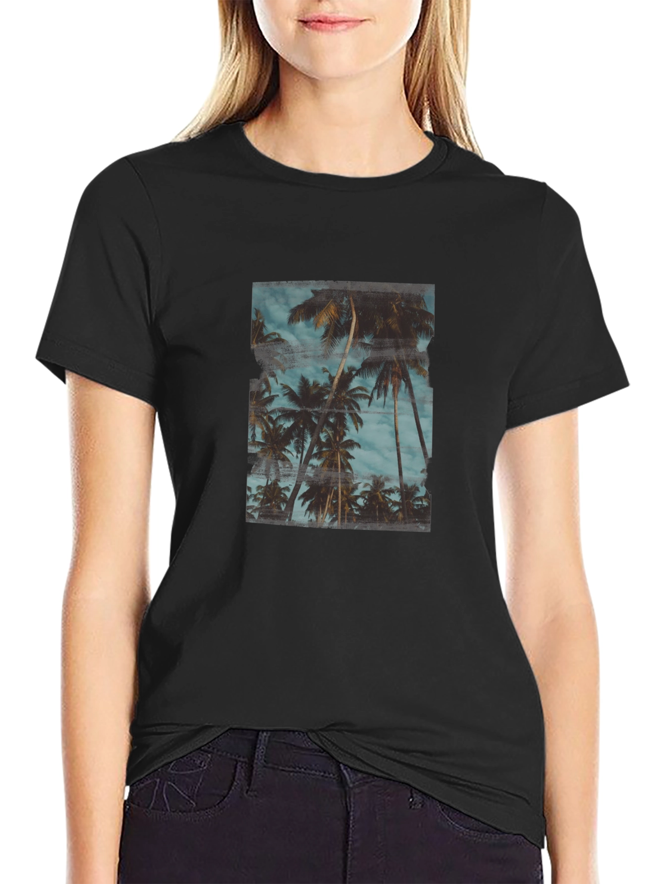 Tropical Palm Tree Graphic Black T-Shirt