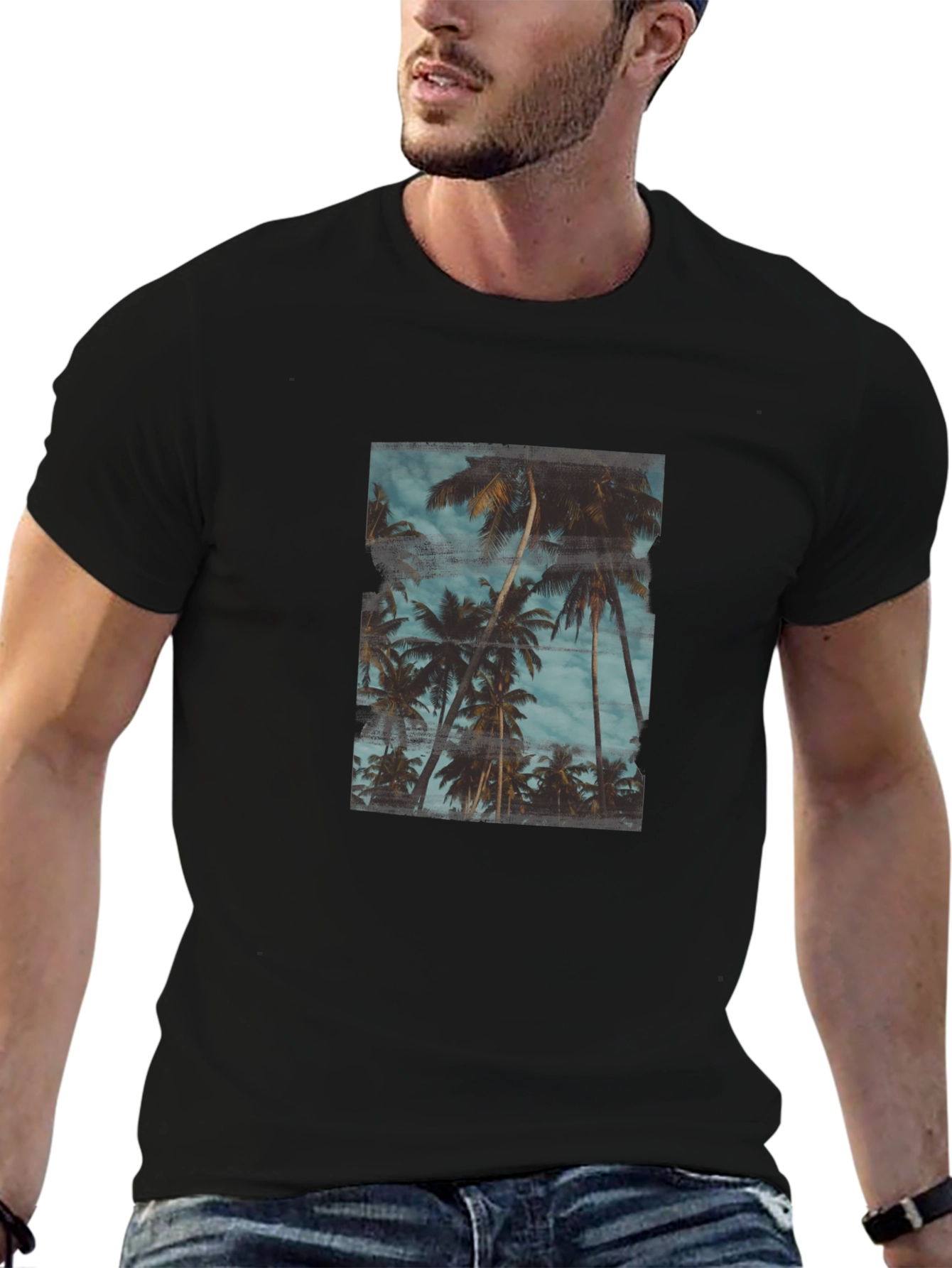 Tropical Palm Tree Graphic Black T-Shirt