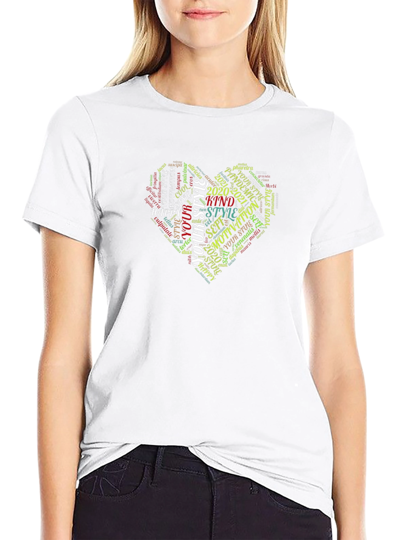Trendy Word Art Heart Graphic Tee - Black