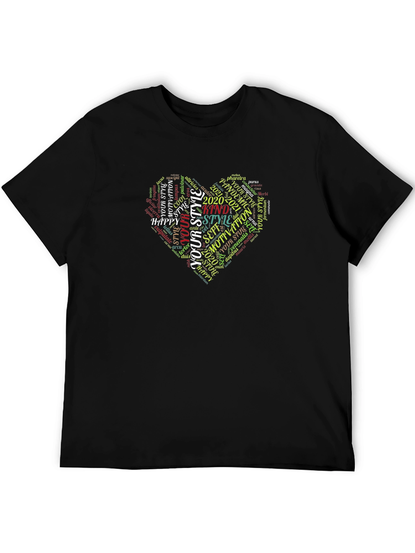 Trendy Word Art Heart Graphic Tee - Black