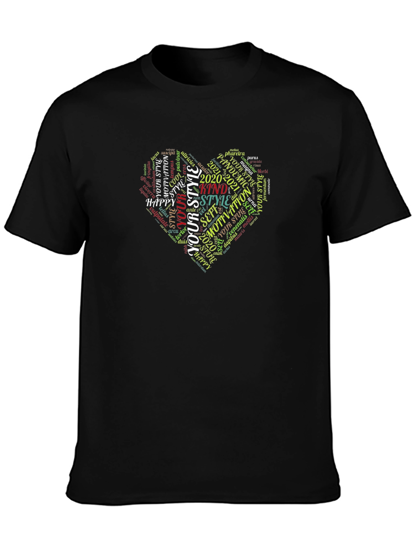 Trendy Word Art Heart Graphic Tee - Black