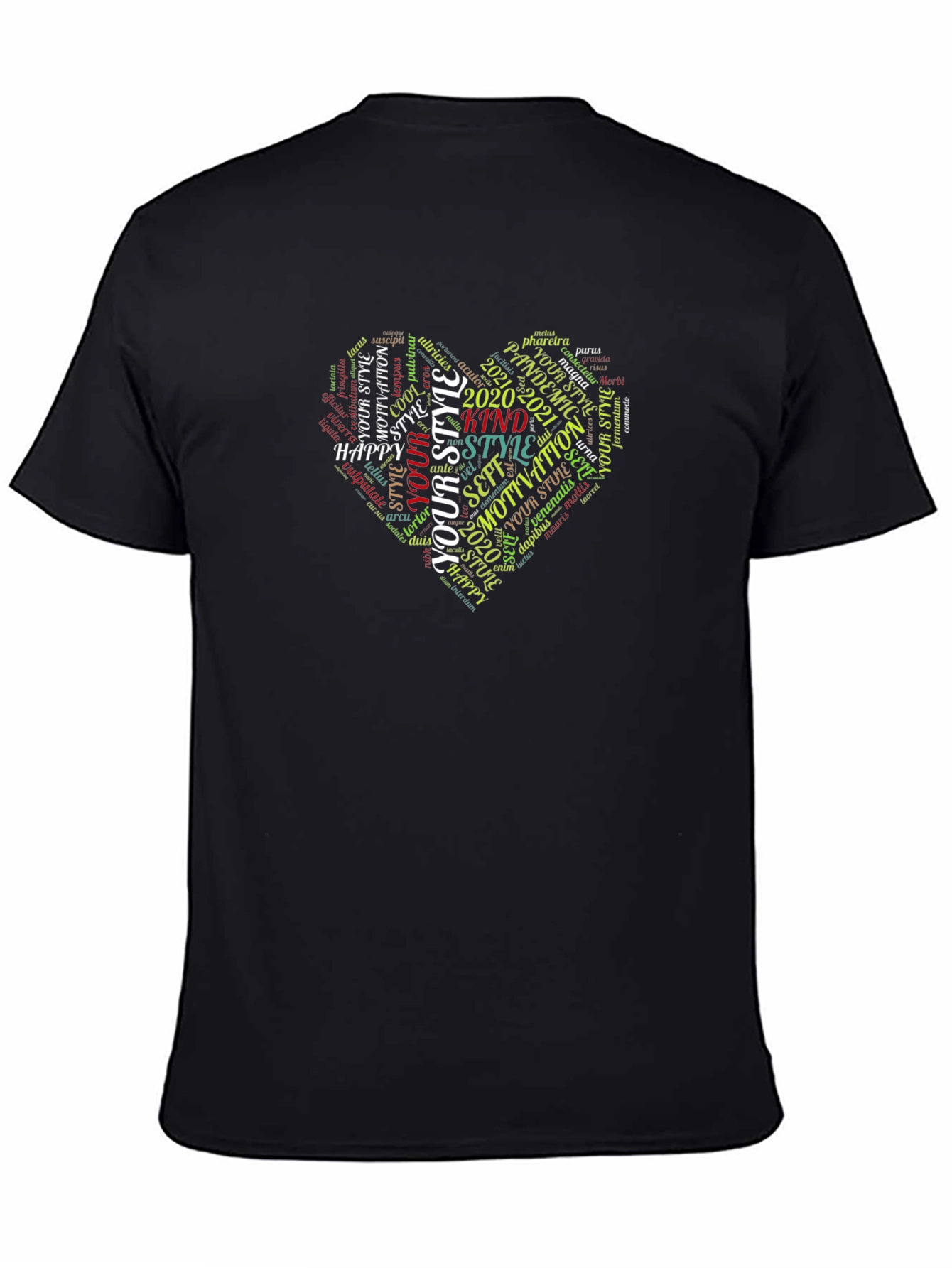Trendy Word Art Heart Graphic Tee - Black