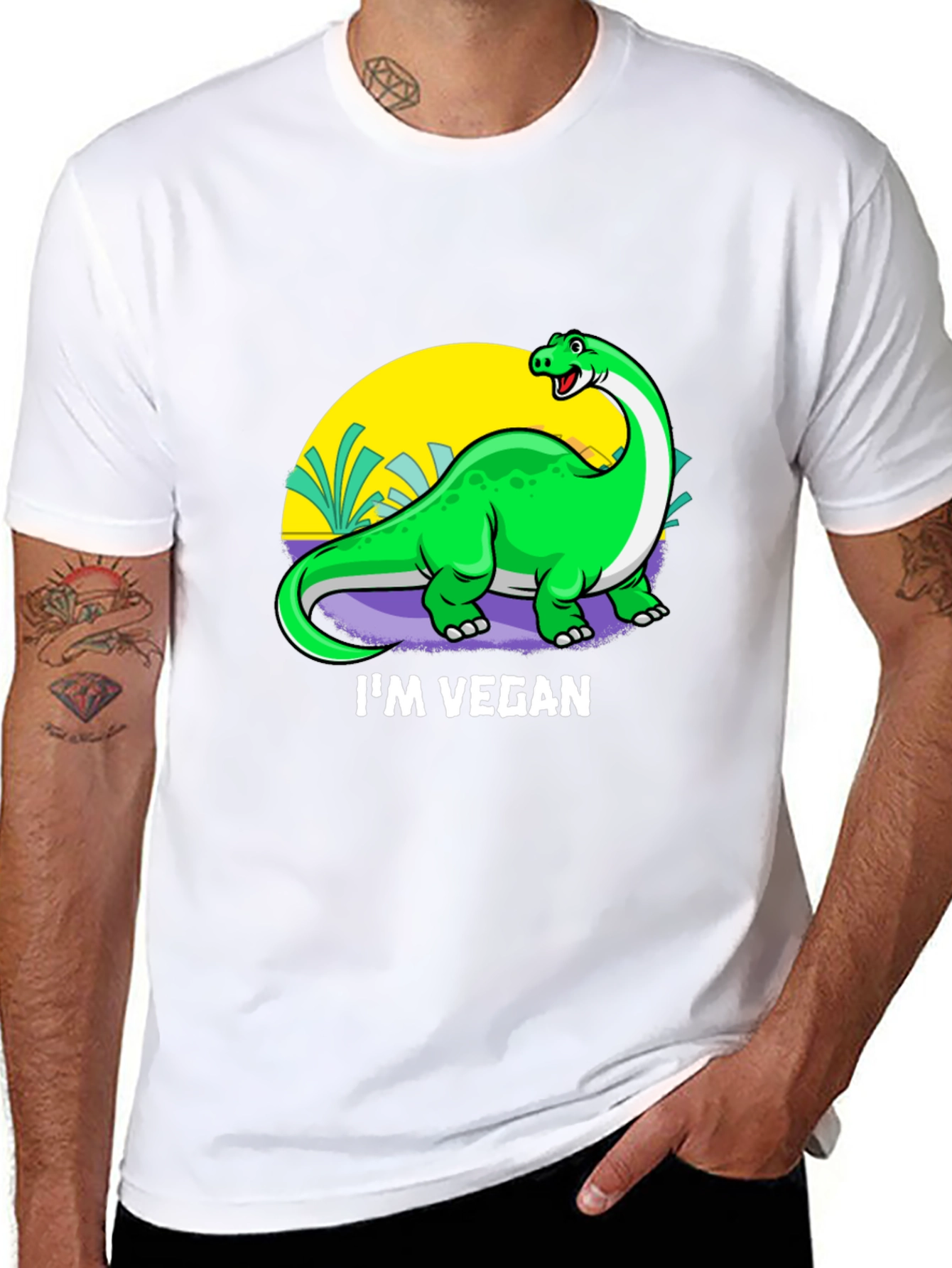 Vegan Dinosaur Graphic T-Shirt - Unisex Crew Neck
