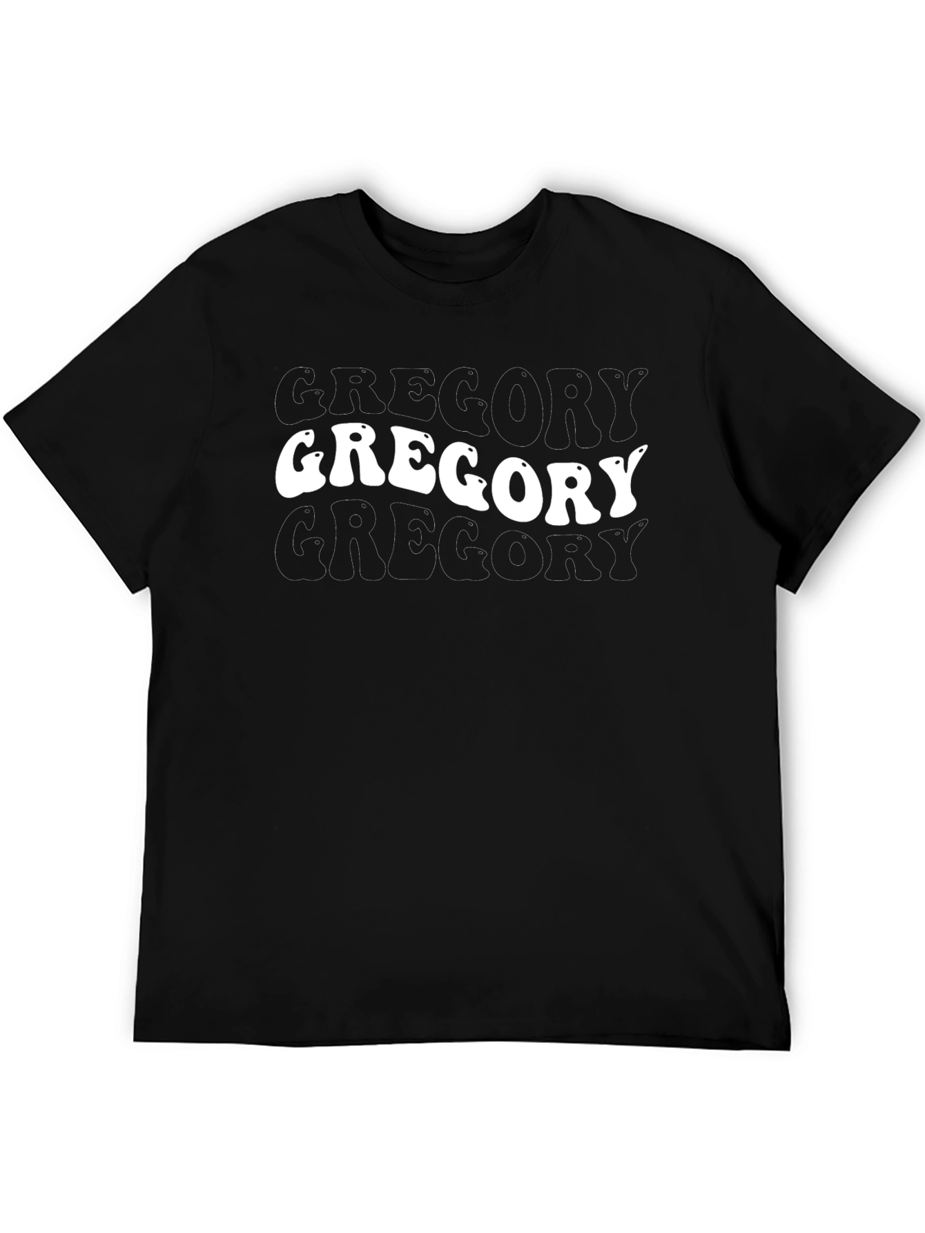 Retro Gregory Text Print Black T-Shirt