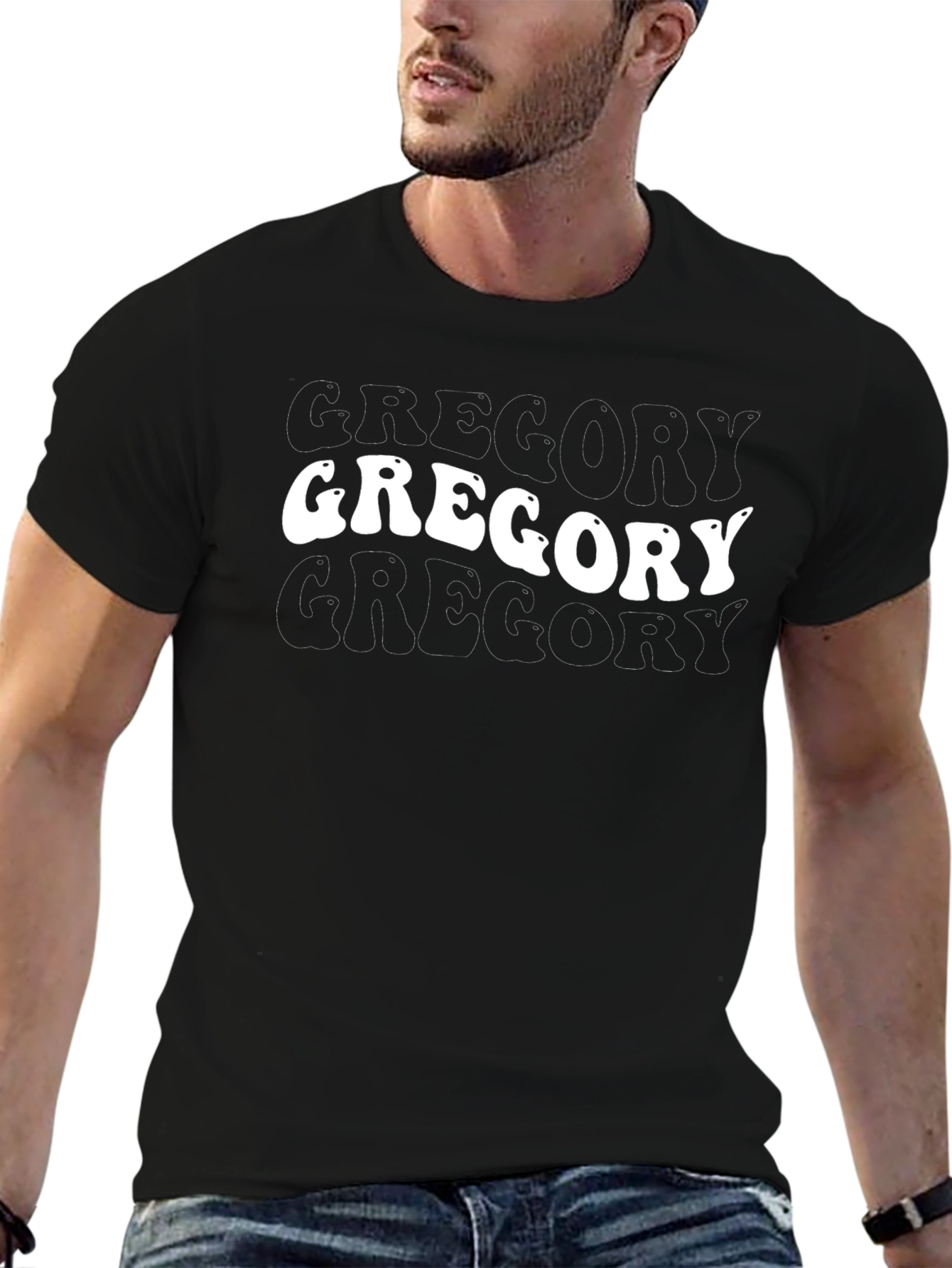Retro Gregory Text Print Black T-Shirt