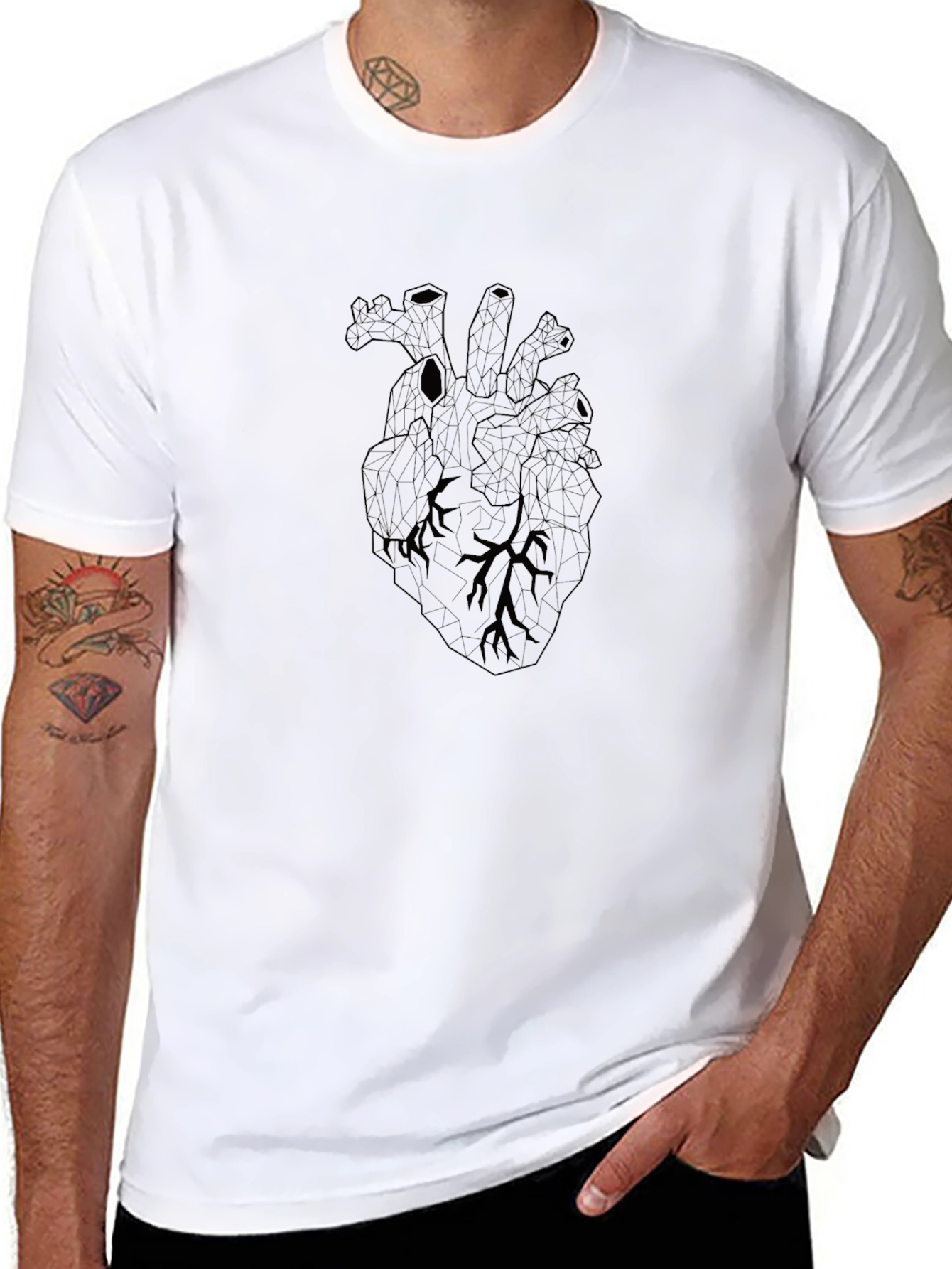 Geometric Heart Graphic Tee - Stylish Black T-Shirt