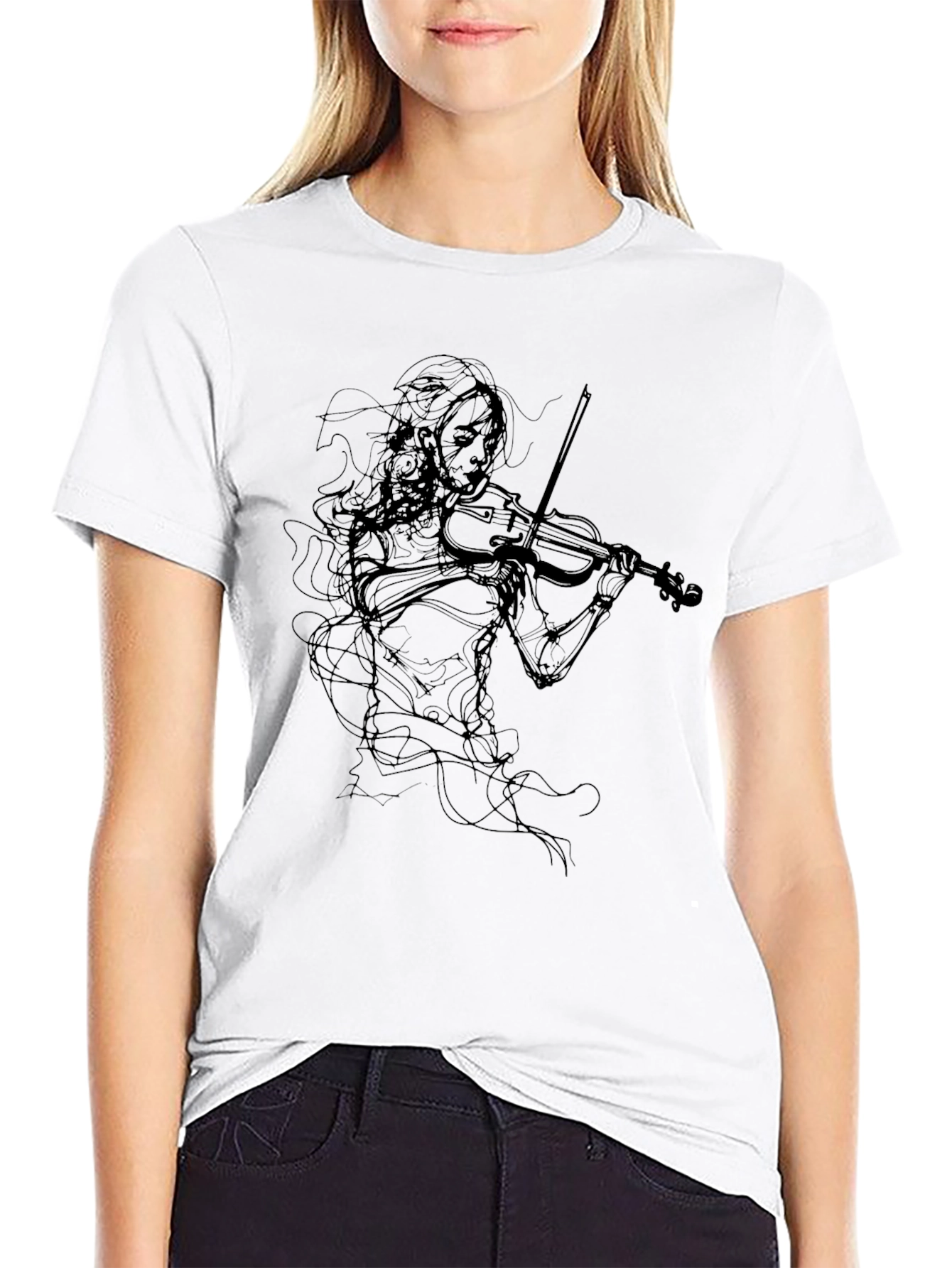 Violinist Graphic Tee - Stylish Black T-Shirt