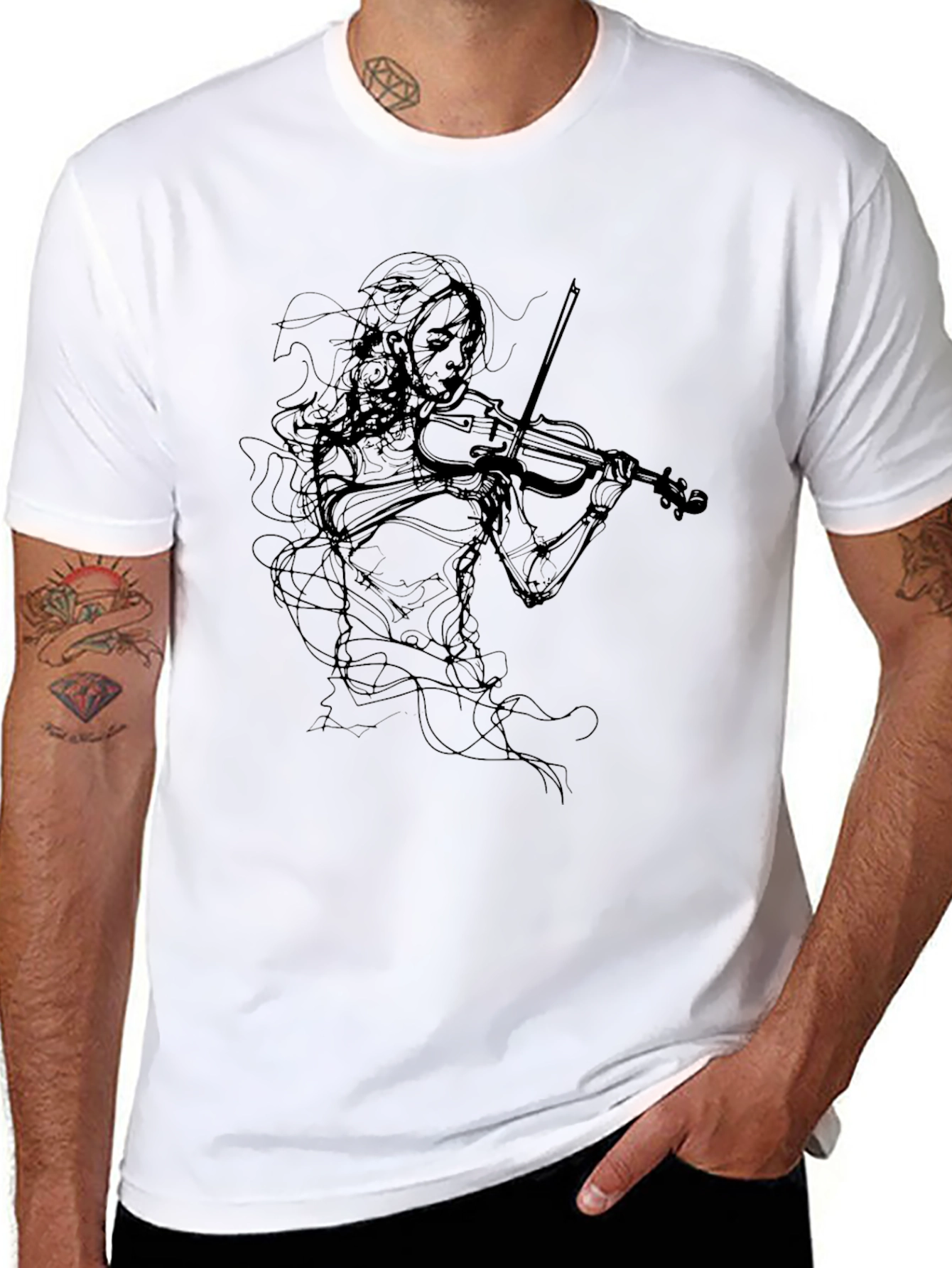 Violinist Graphic Tee - Stylish Black T-Shirt