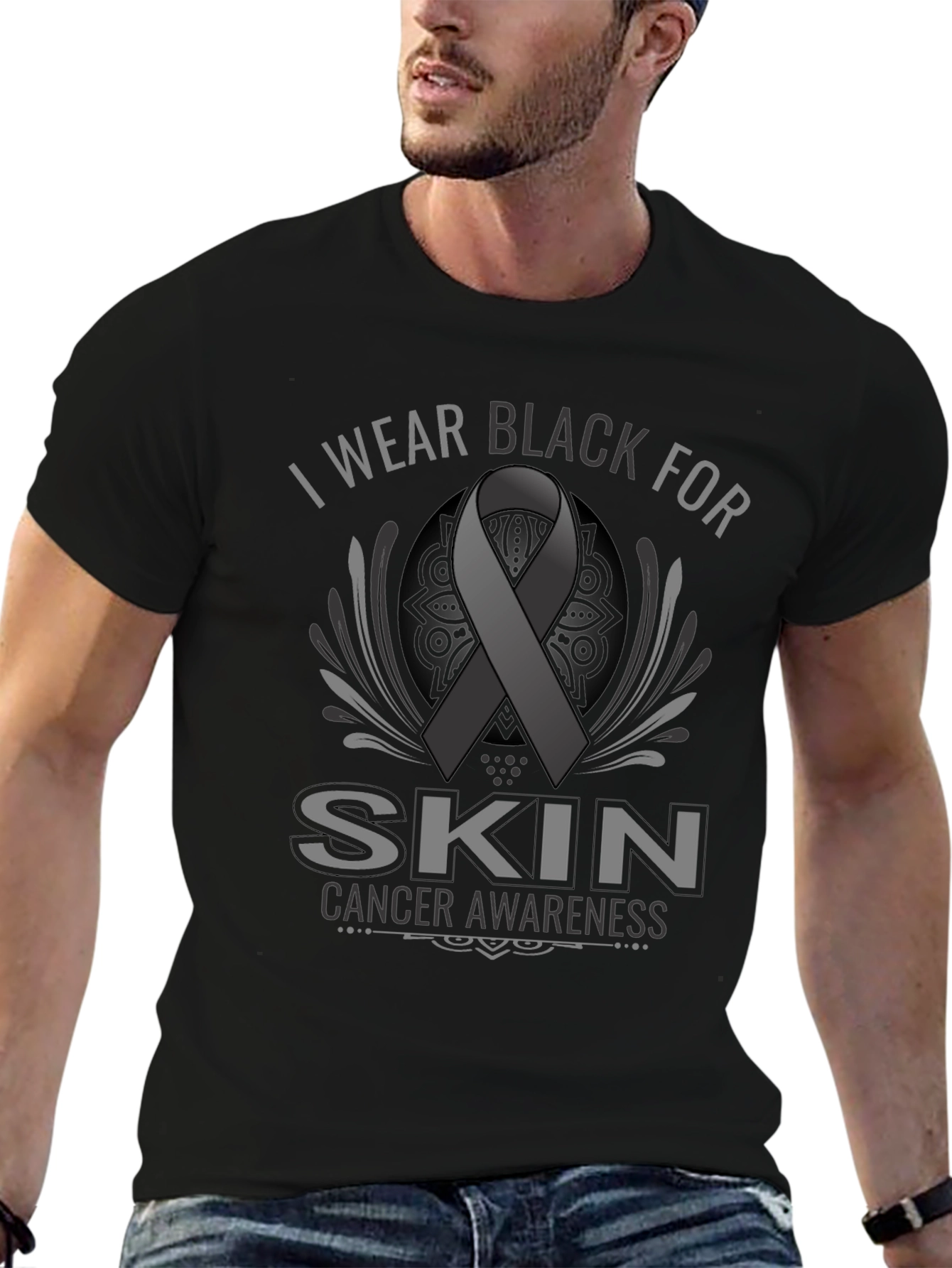 Skin Cancer Awareness Ribbon T-Shirt - Black