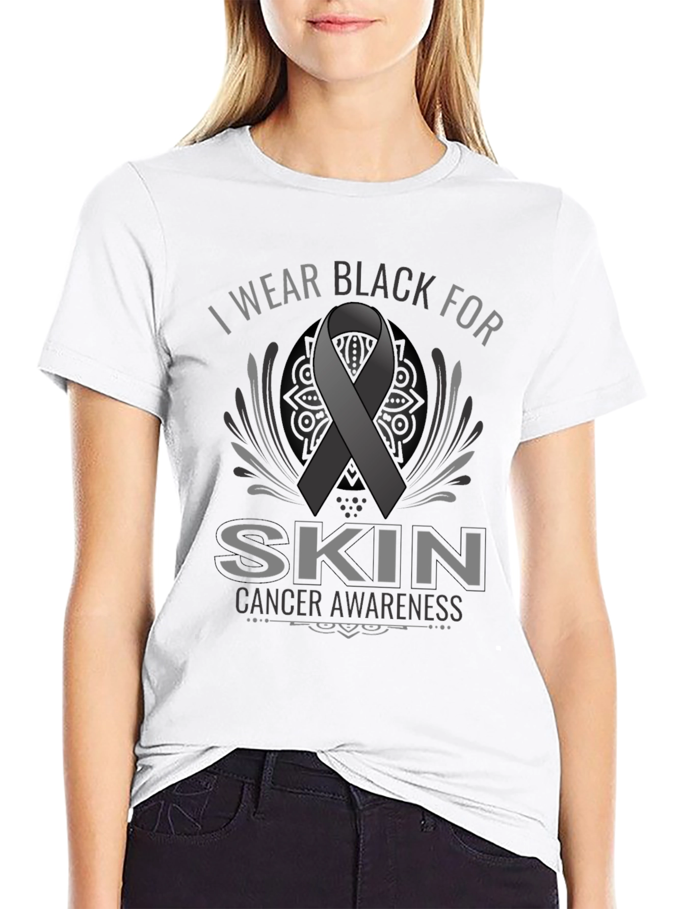 Skin Cancer Awareness Ribbon T-Shirt - Black