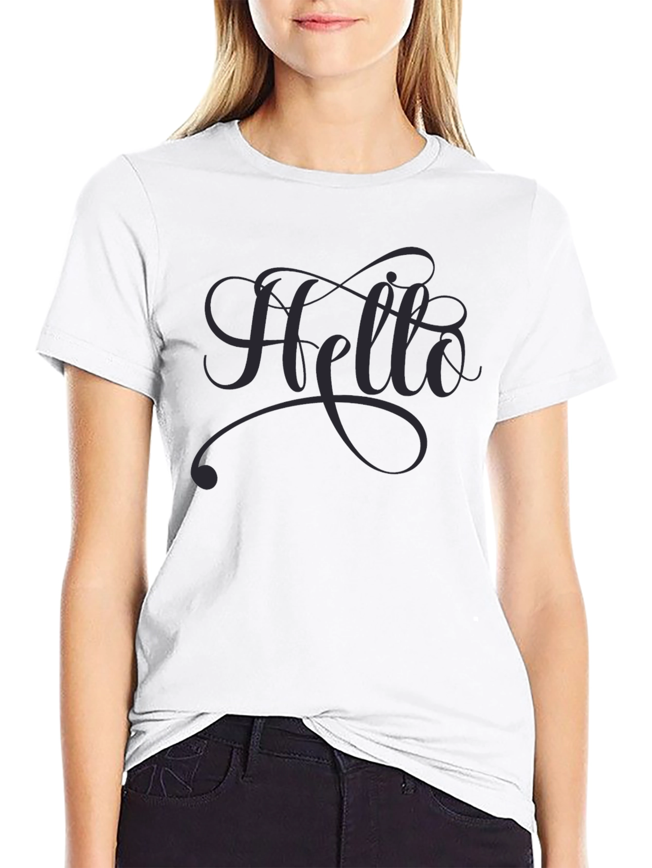 Hello Script Tee - Black Casual T-Shirt
