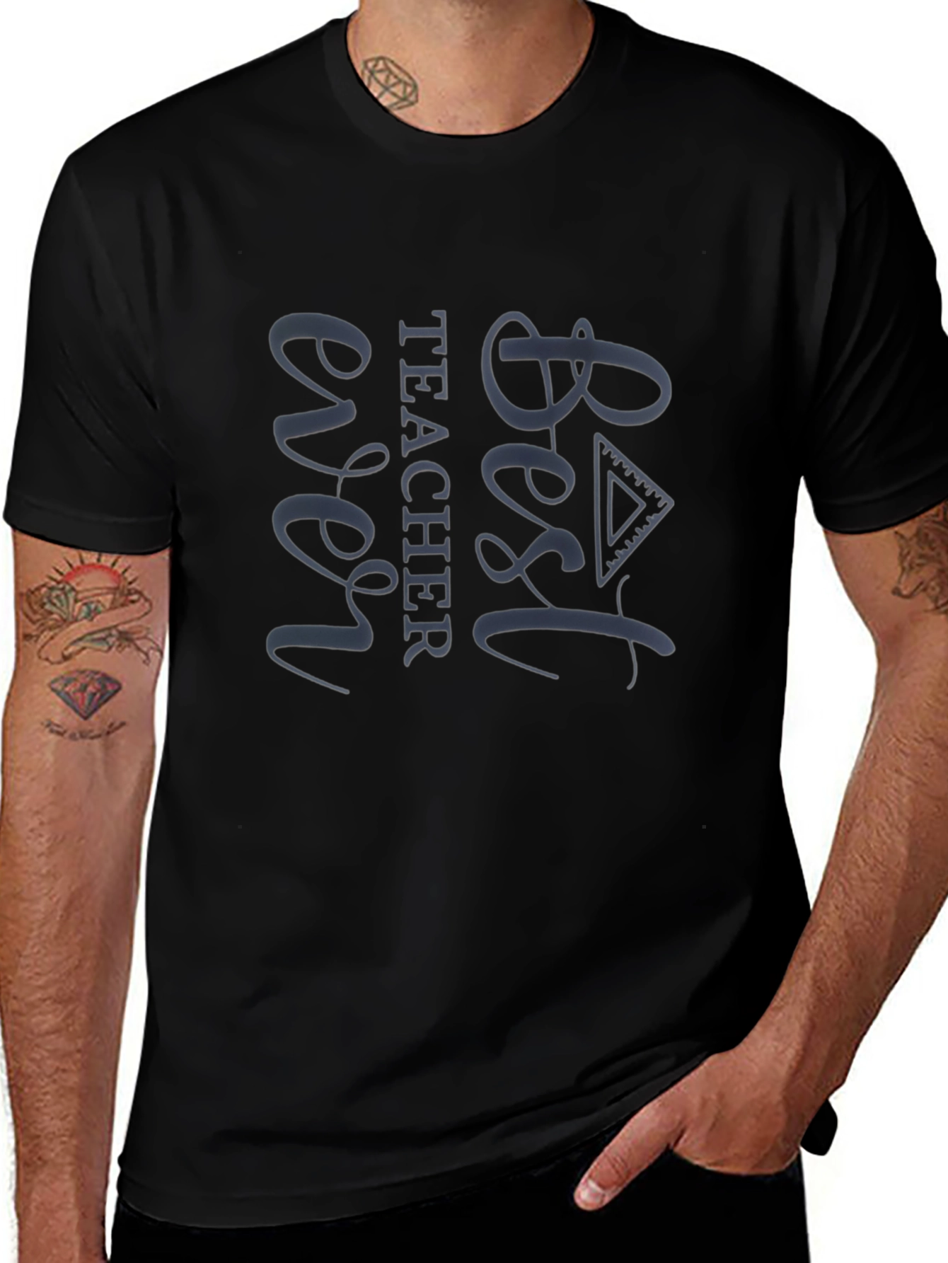 Best Teacher Ever Graphic Tee - Black Casual T-Shirt