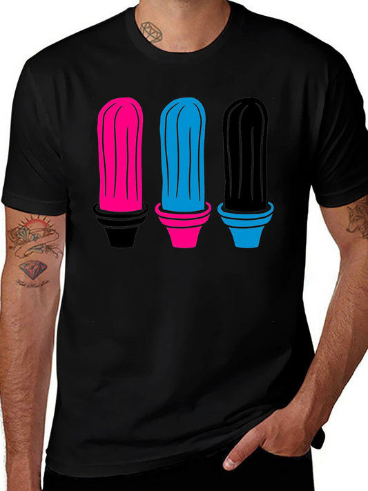 Colorful Cactus Graphic Tee - Black Cotton Shirt
