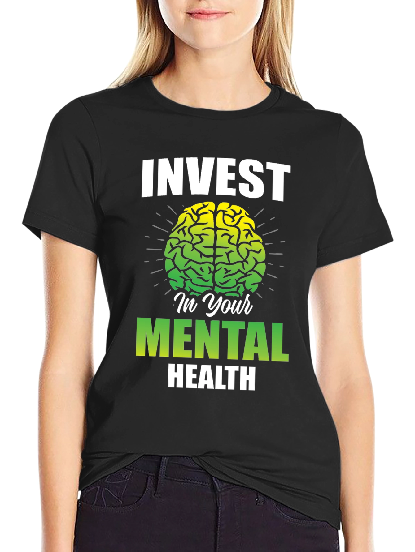 Invest In Your Mental Health T-Shirt - Brain Graphic