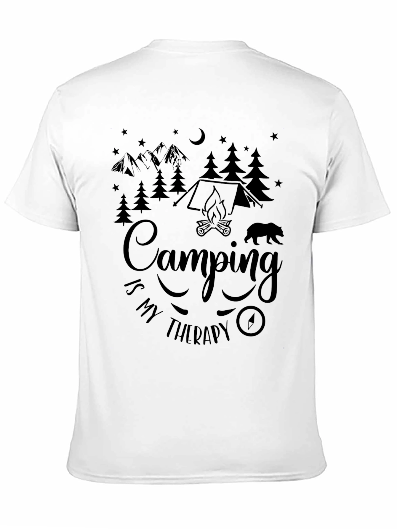Camping Is My Therapy Black Graphic T-Shirt