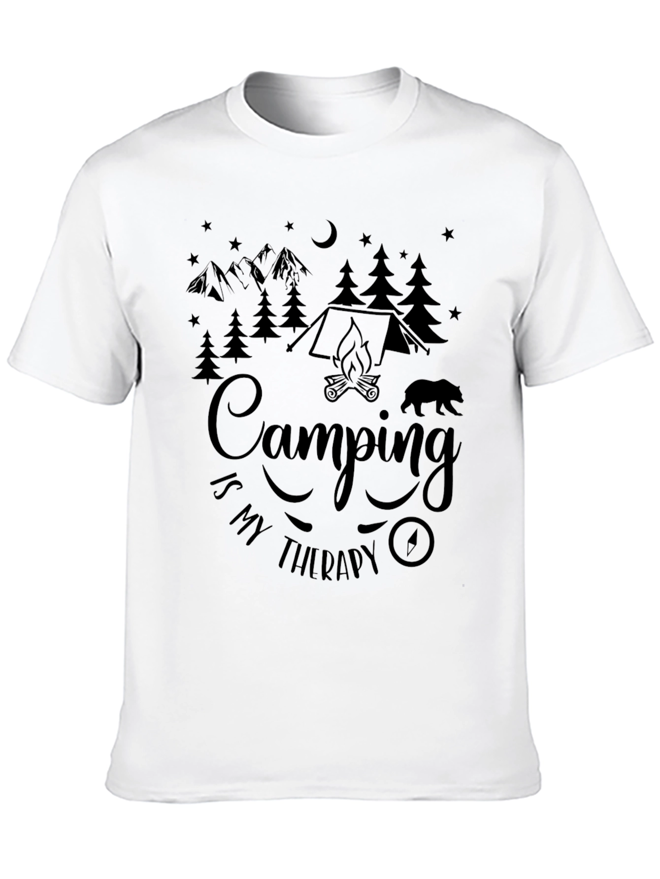 Camping Is My Therapy Black Graphic T-Shirt