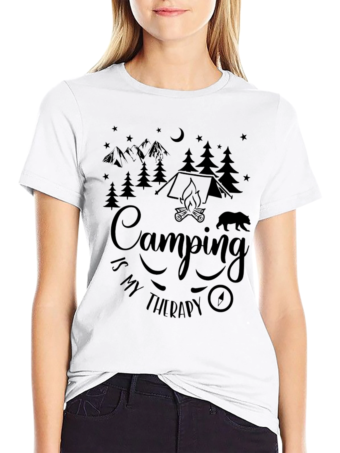 Camping Is My Therapy Black Graphic T-Shirt
