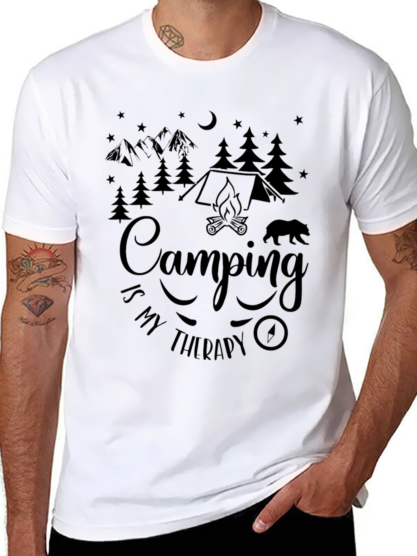 Camping Is My Therapy Black Graphic T-Shirt