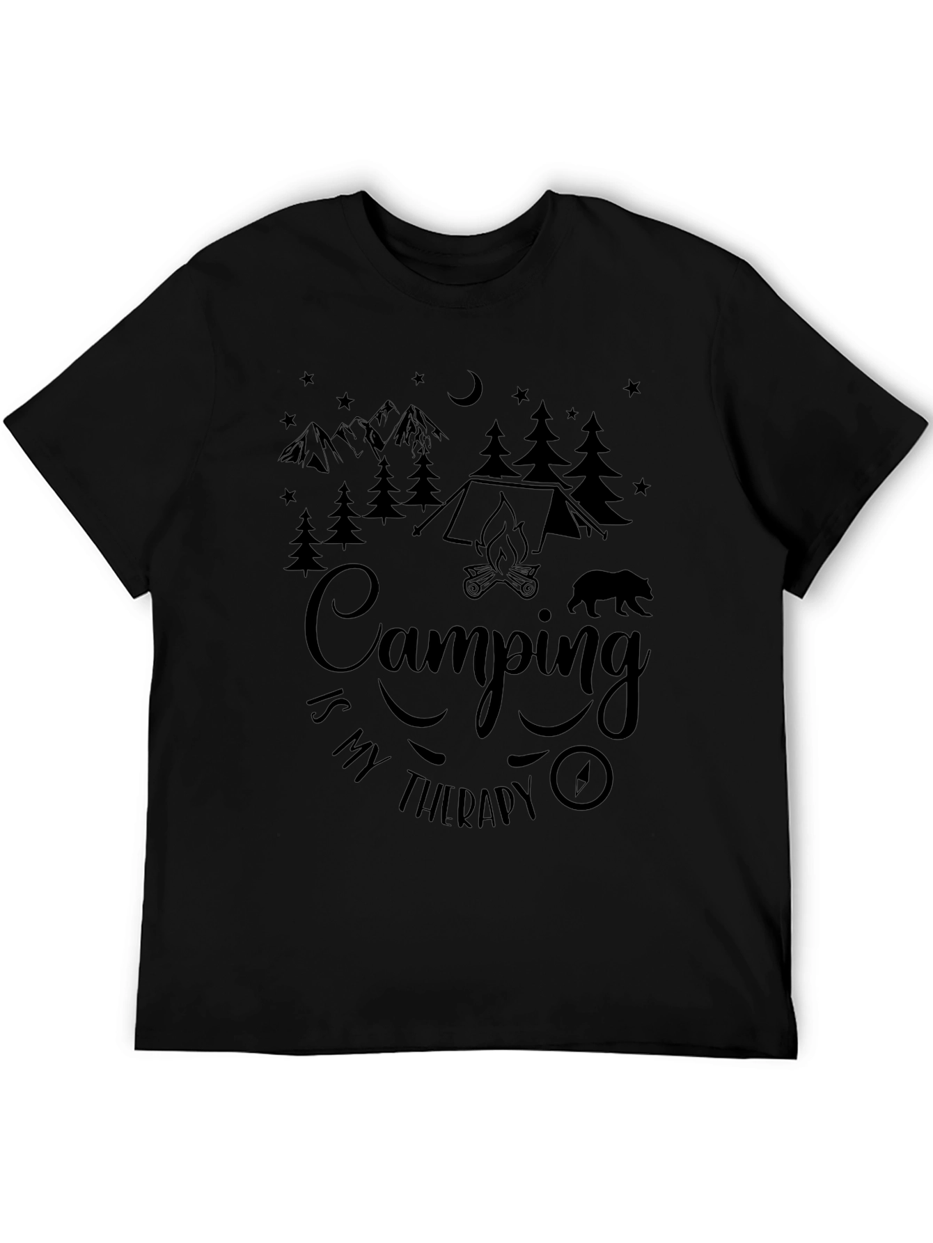 Camping Is My Therapy Black Graphic T-Shirt