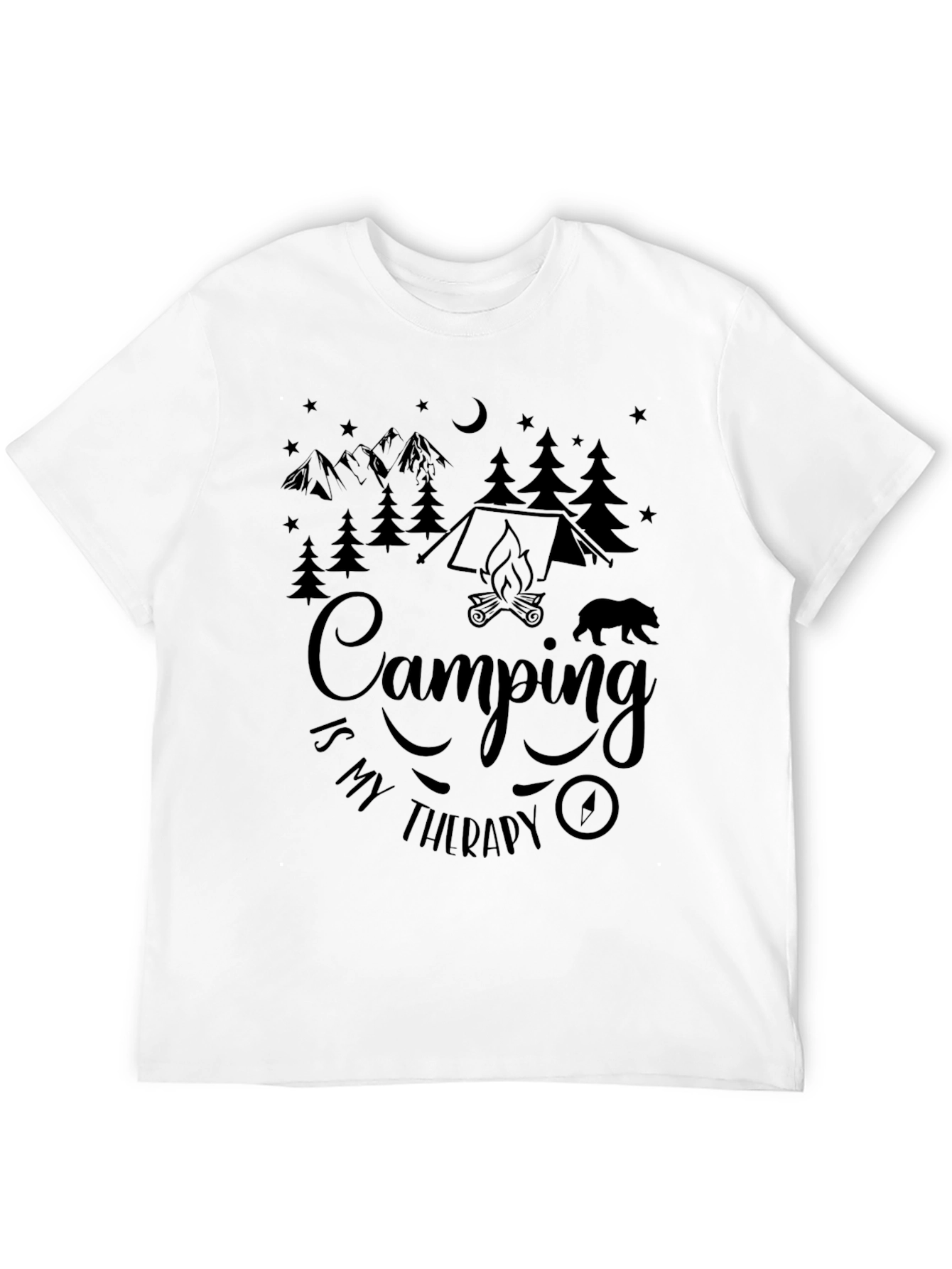 Camping Is My Therapy Black Graphic T-Shirt