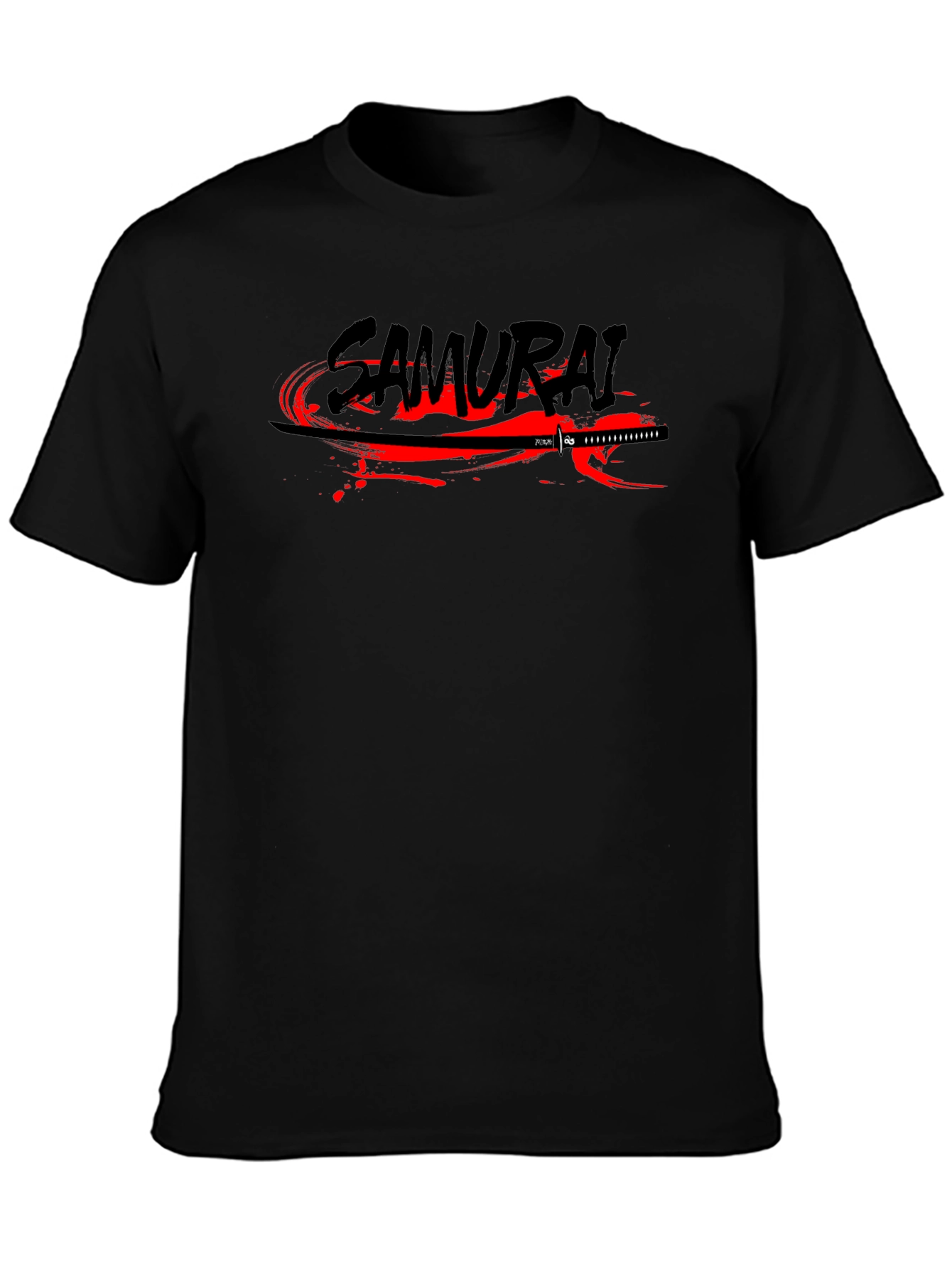 Samurai Sword Graphic Print Black T-Shirt