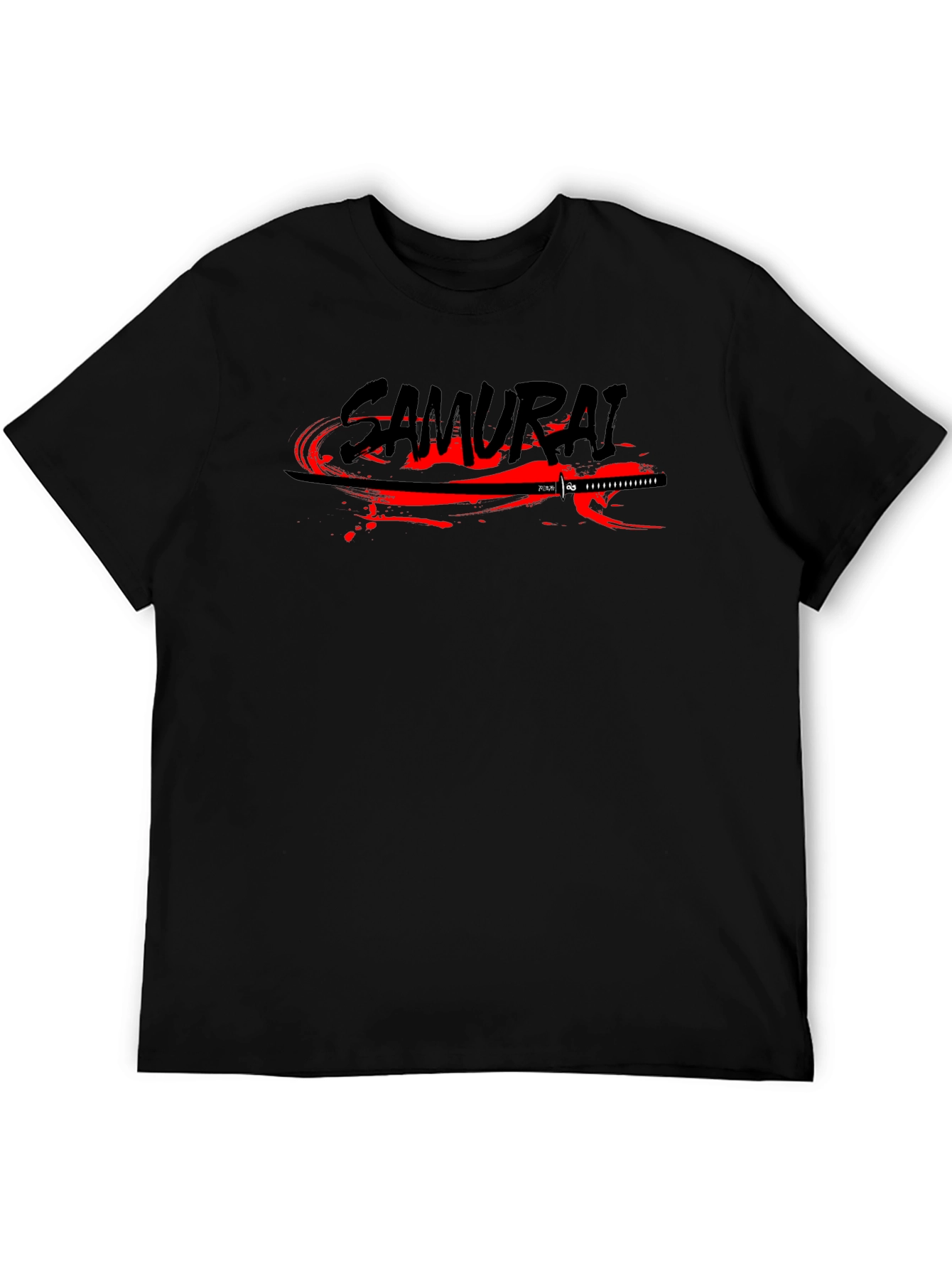 Samurai Sword Graphic Print Black T-Shirt