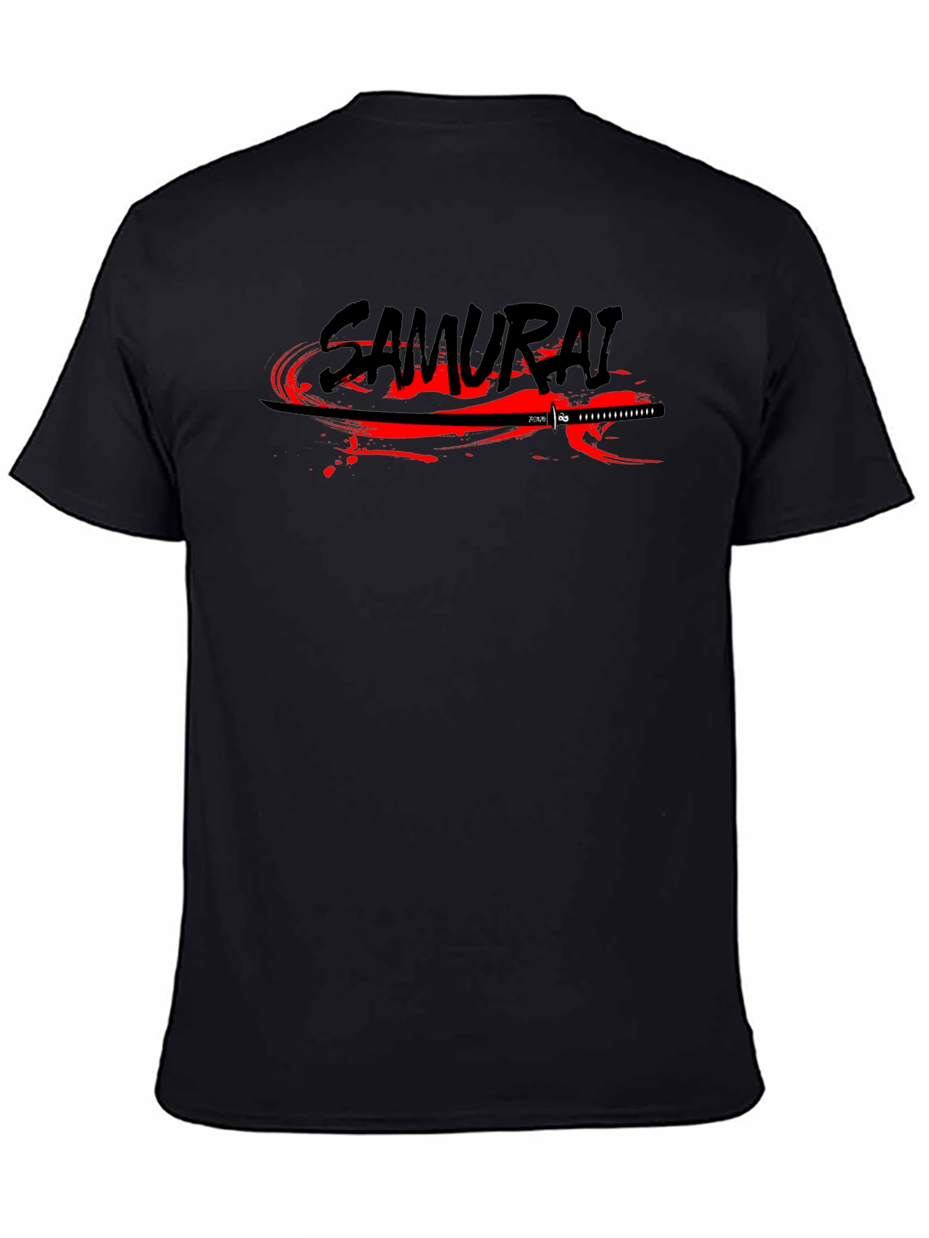 Samurai Sword Graphic Print Black T-Shirt