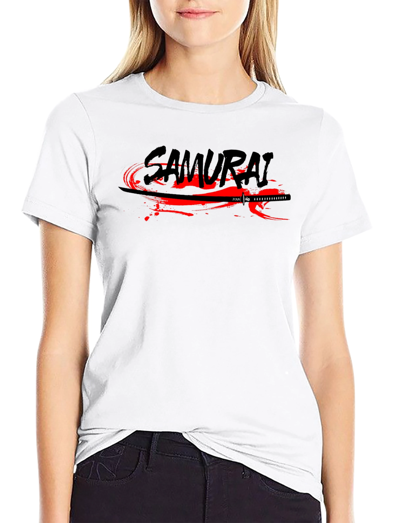 Samurai Sword Graphic Print Black T-Shirt