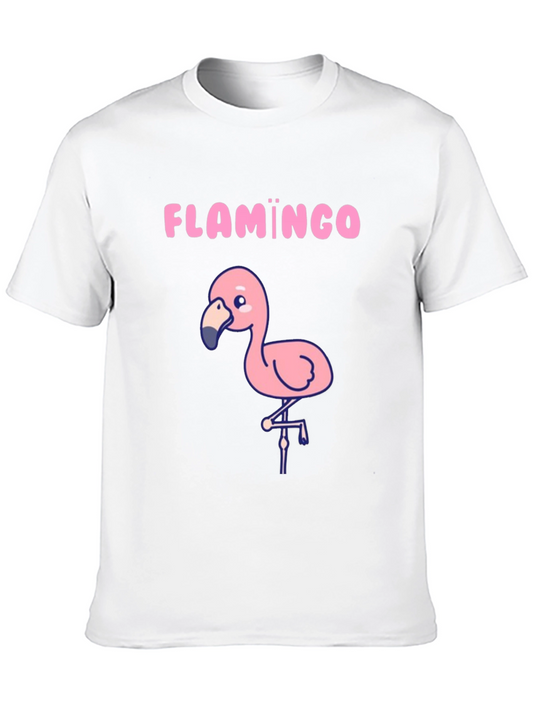 Cute Flamingo Graphic Tee - Black Cotton T-Shirt