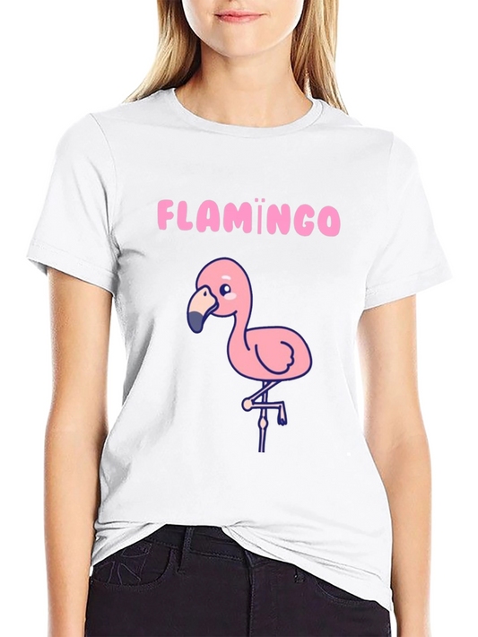 Cute Flamingo Graphic Tee - Black Cotton T-Shirt