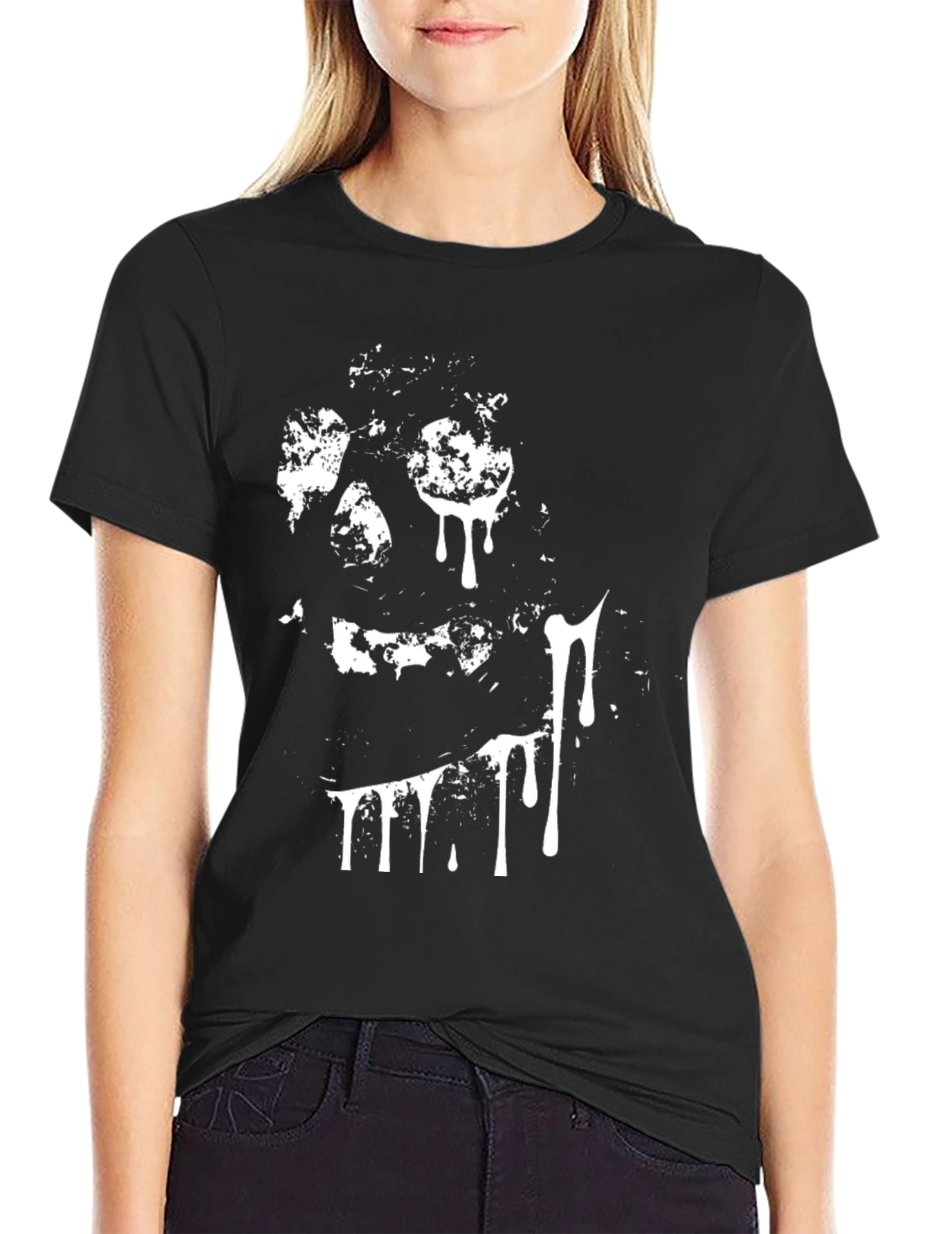 Creepy Skull Graphic Tee - Black Cotton T-Shirt