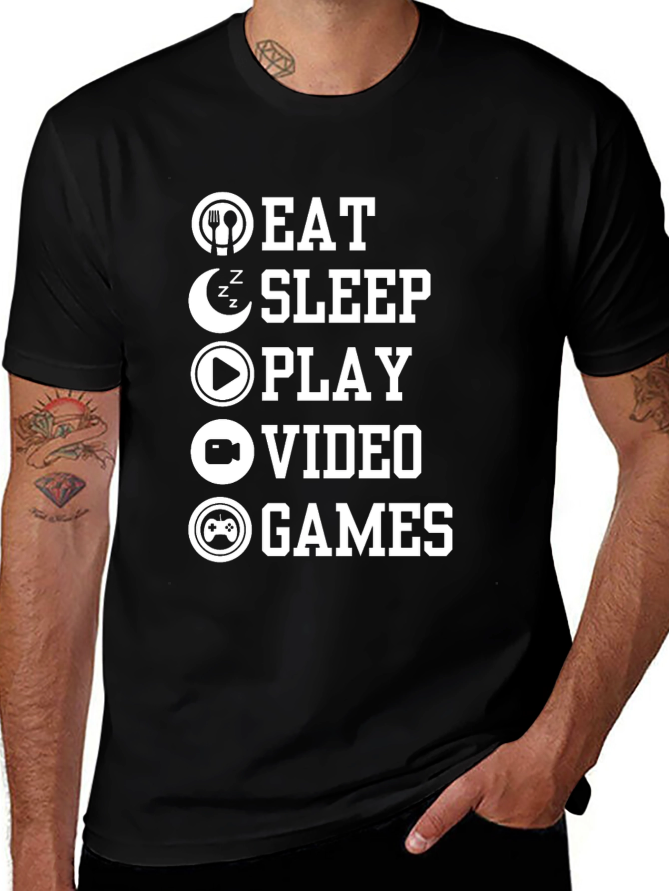 Eat Sleep Play Video Games Black Graphic T-Shirt