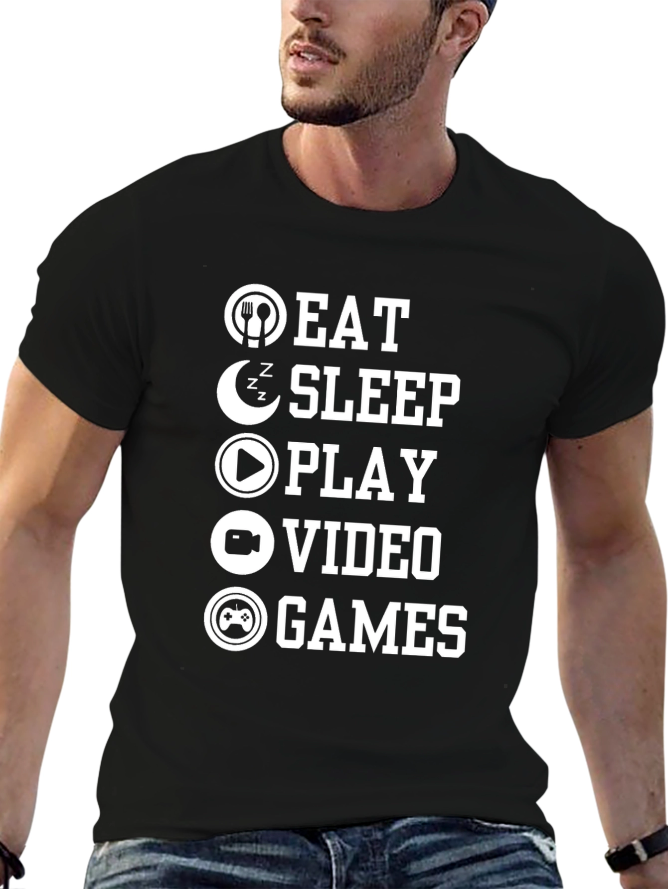 Eat Sleep Play Video Games Black Graphic T-Shirt