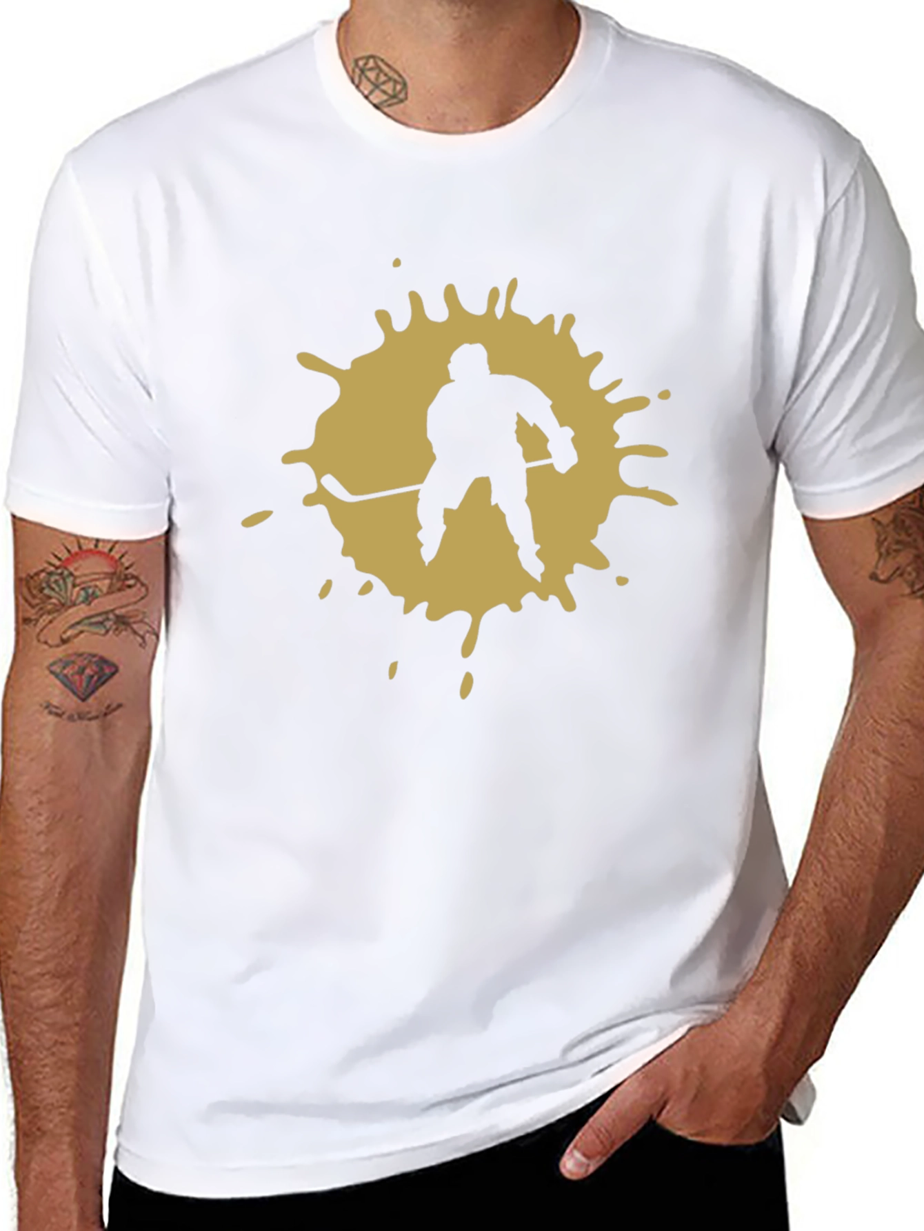 Hockey Player Splatter Graphic T-Shirt