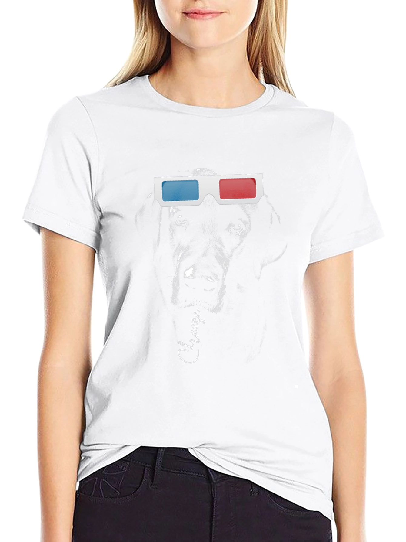 Dog with 3D Glasses T-Shirt - Cheese!