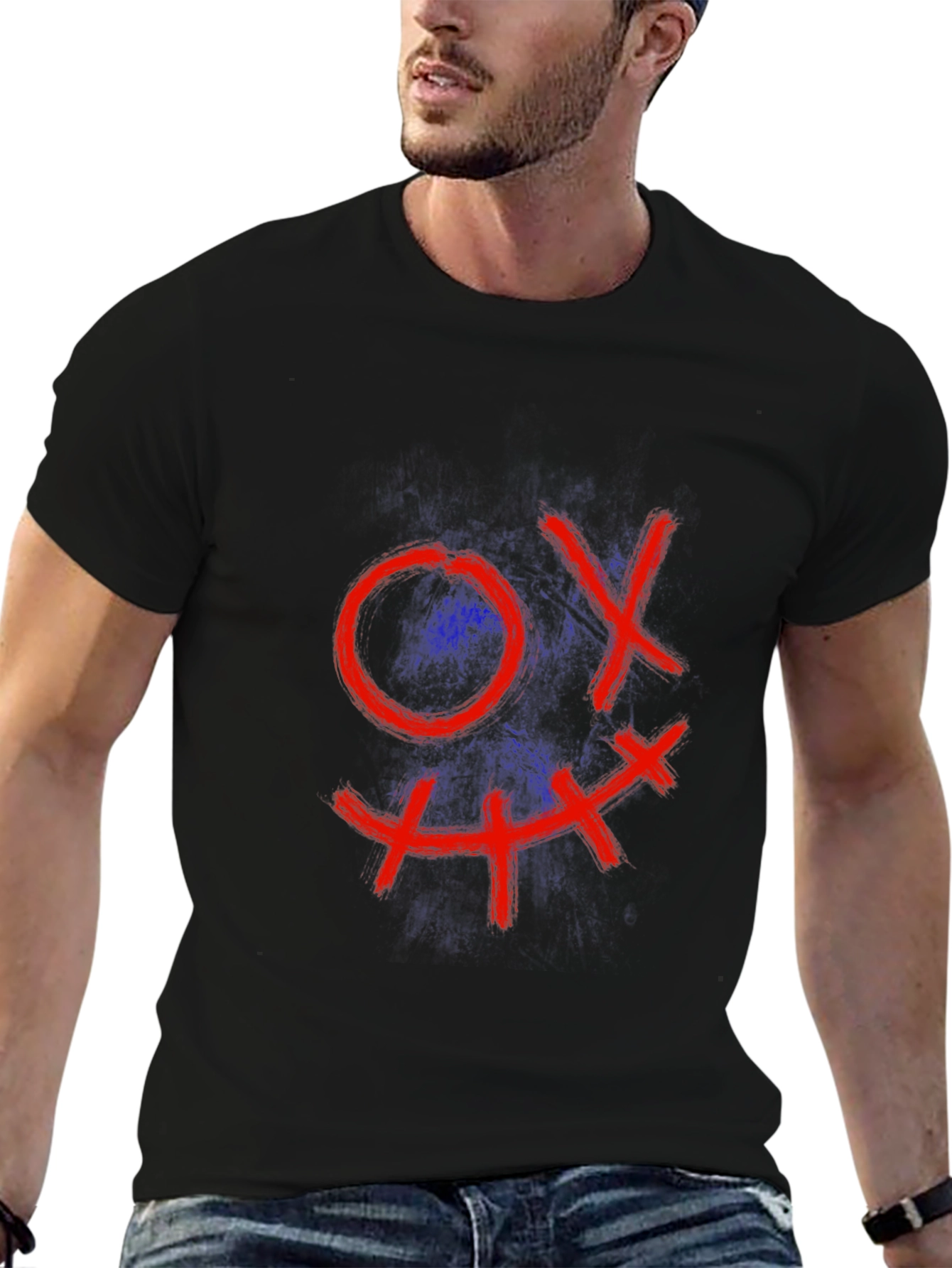 Mens Black Tee with Grin Design