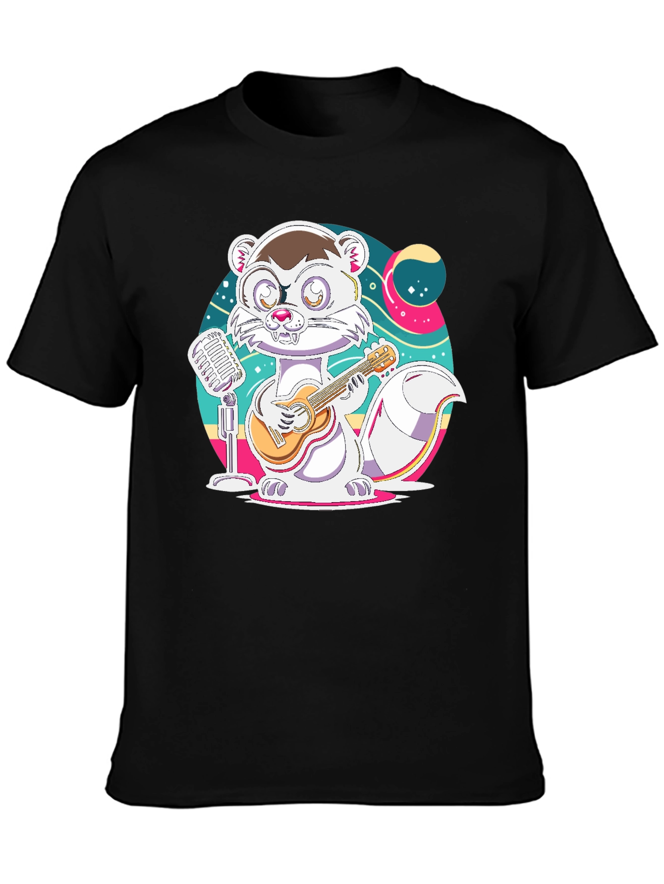 Cartoon Weasel Musician Graphic Tee