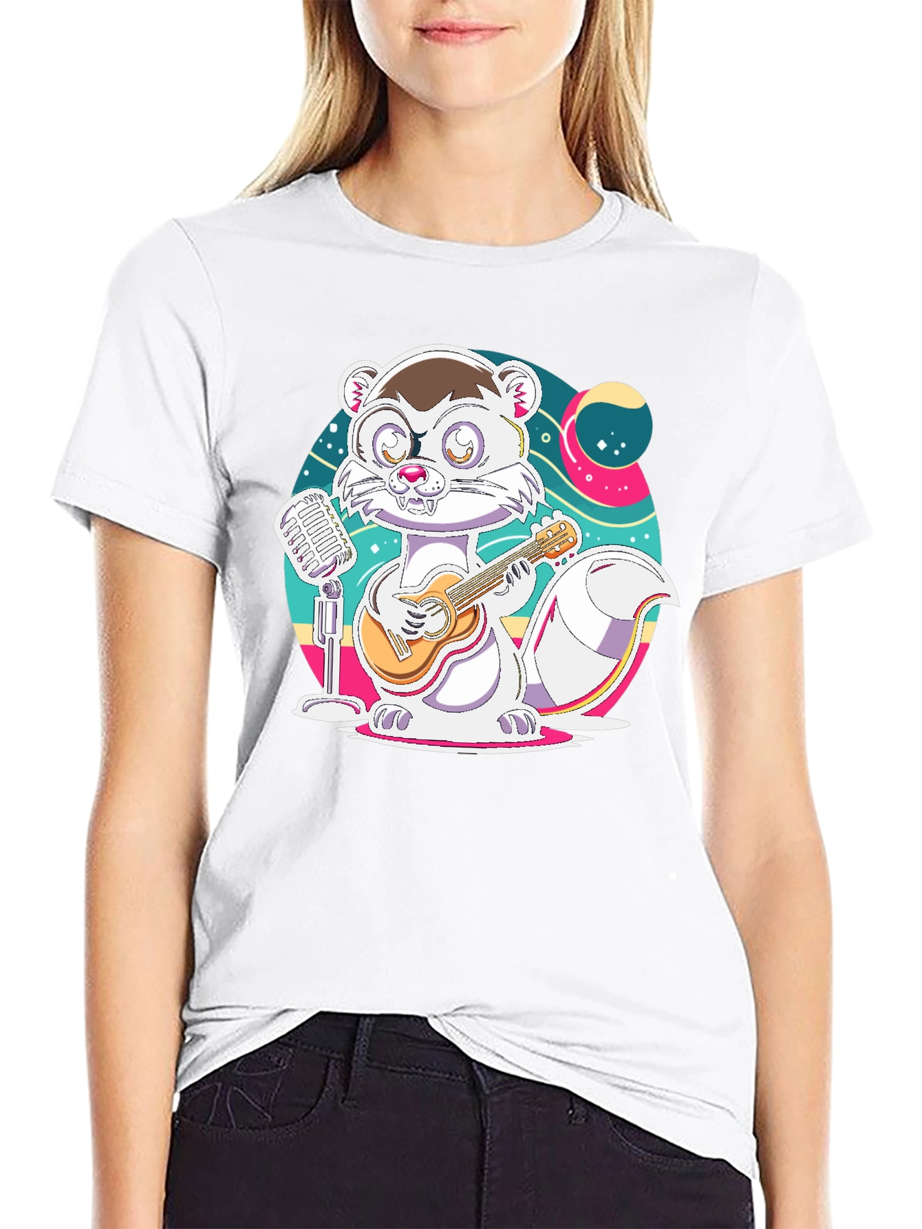 Cartoon Weasel Musician Graphic Tee
