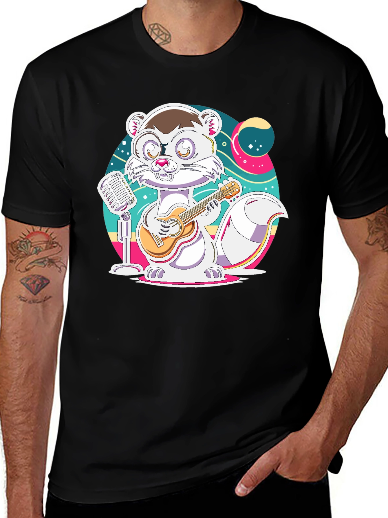 Cartoon Weasel Musician Graphic Tee