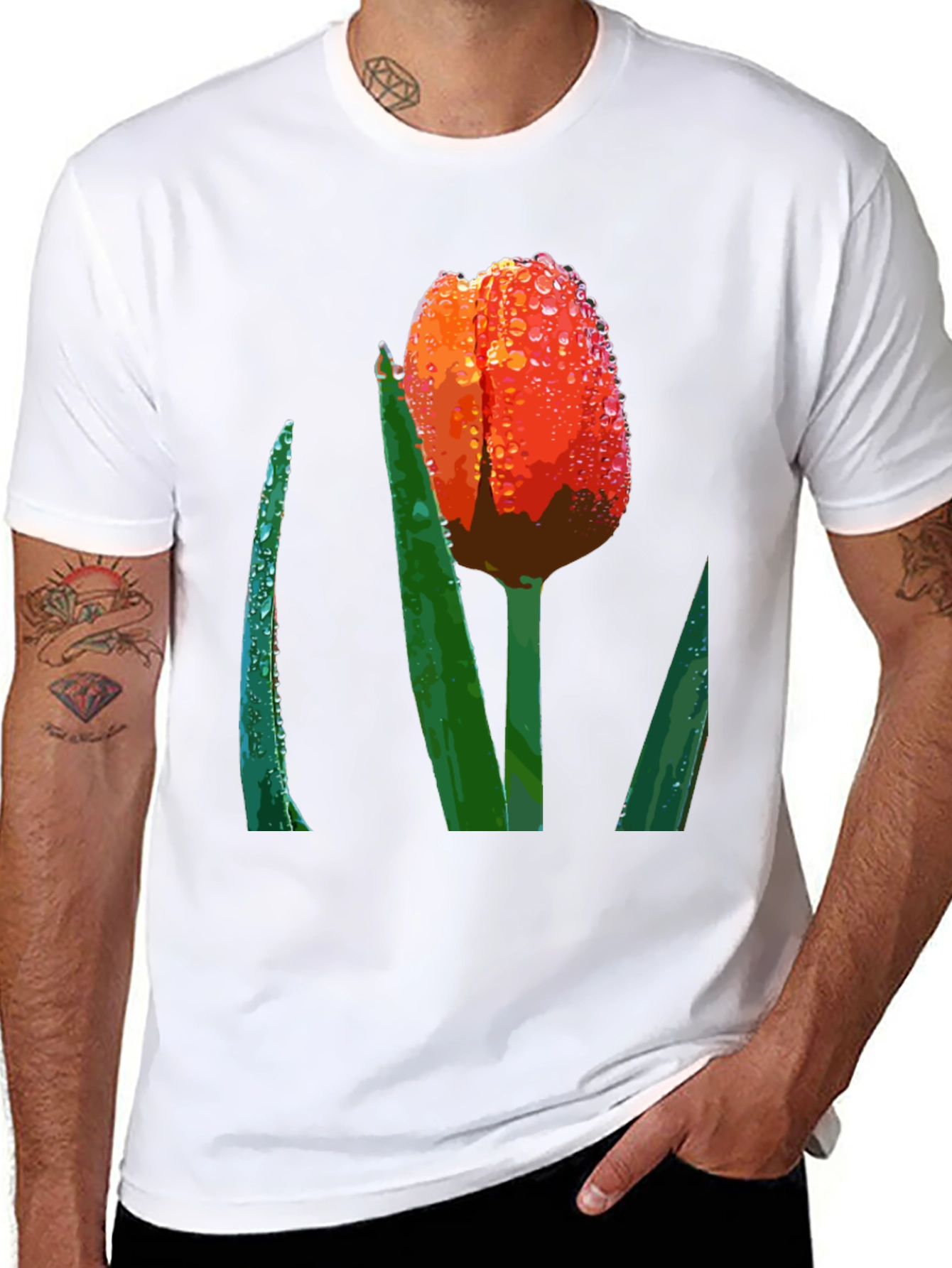 Tulip Dewdrop Graphic Tee - Unique Floral Design