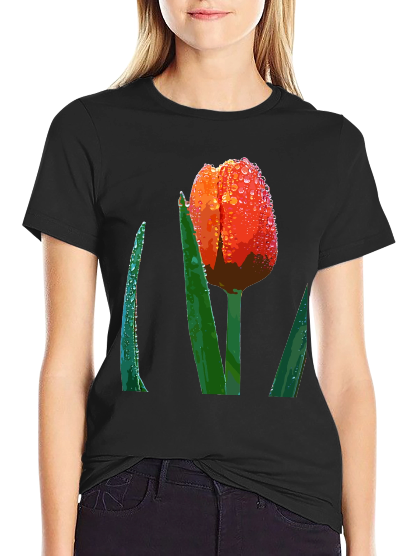 Tulip Dewdrop Graphic Tee - Unique Floral Design