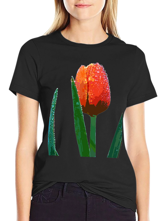 Tulip Dewdrop Graphic Tee - Unique Floral Design