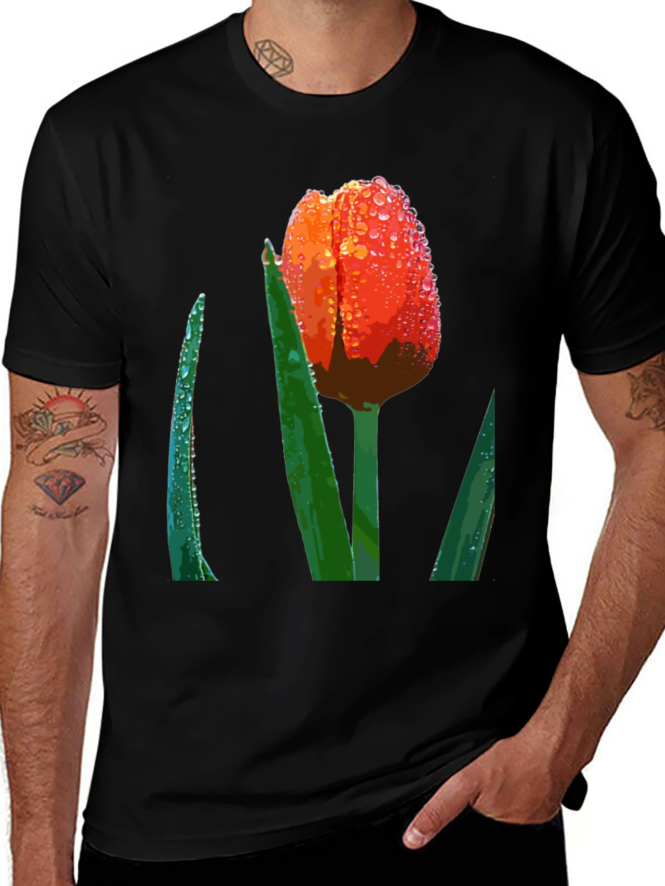 Tulip Dewdrop Graphic Tee - Unique Floral Design