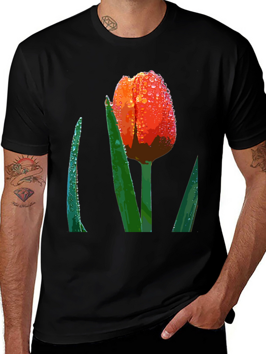 Tulip Dewdrop Graphic Tee - Unique Floral Design